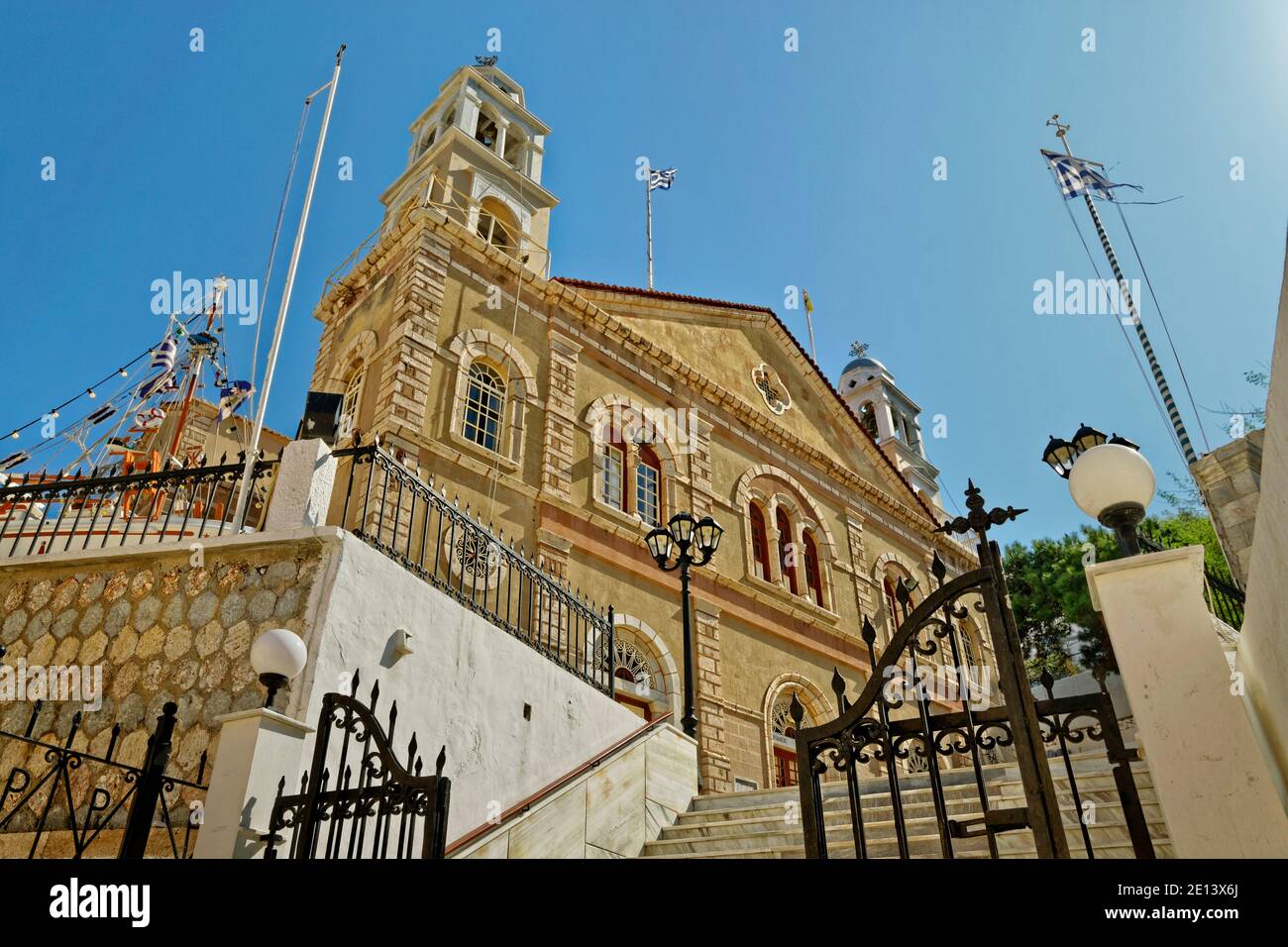 St. Nicholas, patron saint of sailors, at Pothia, the main town of Kalymnos Island in the Dodecanese group, Aegean Sea, Greece. Stock Photo
