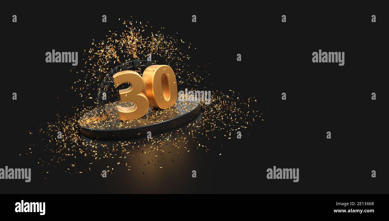 Thirtyieth thirtieth anniversary celebration with confetti - 3D rendering Stock ...