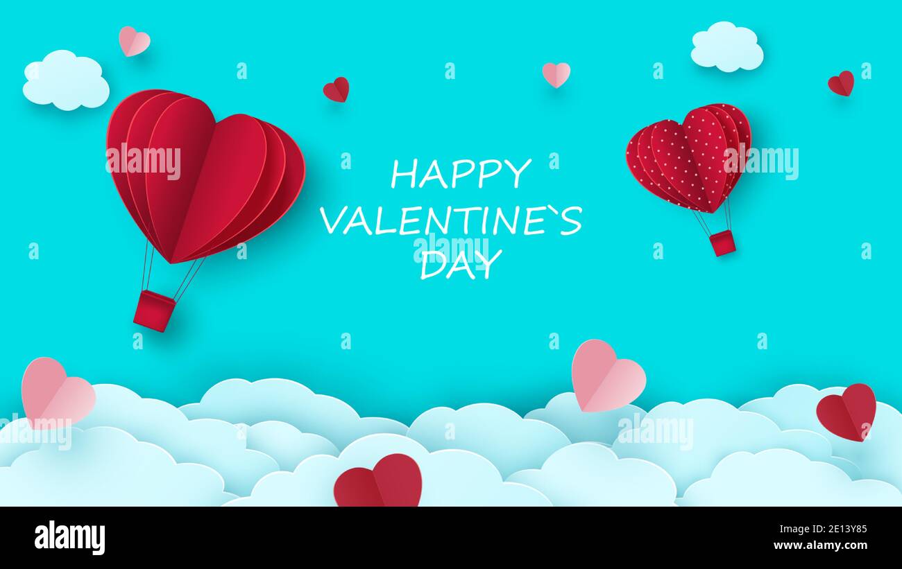 Valentine s day background with heart shaped balloon flying through the ...