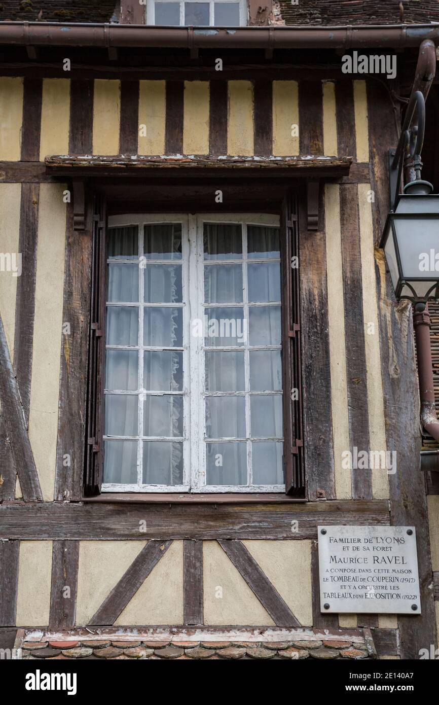 Lyon La Foret Normandy May 3rd 2013 : Timber framed house where the composer Maurice Ravel lived in Lyons la foret, Haute Normandy, France Stock Photo