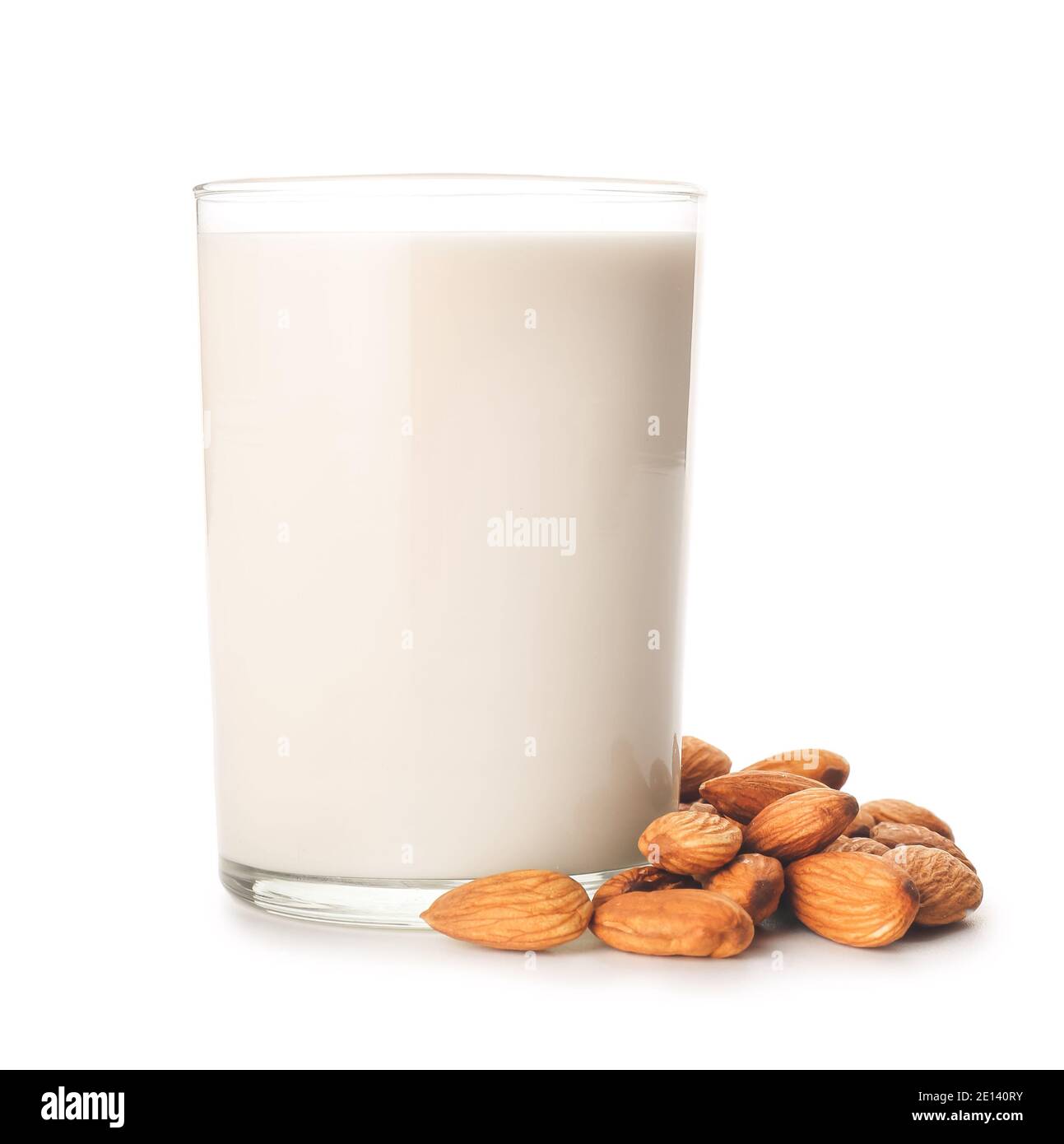 Glass of almond milk isolated on white background Stock Photo - Alamy