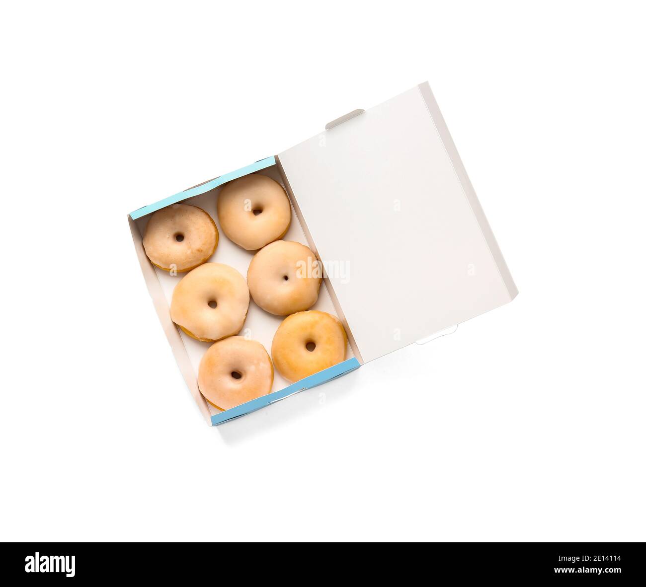 Box with donuts isolated on white background Stock Photo - Alamy