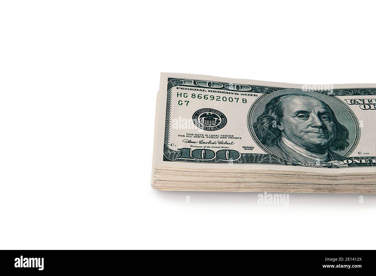 Download A Large Stack Of Hundred Dollar Cash Bills On A White Background Isolated Layout Mockup Place For Lettering And Logo Stock Photo Alamy