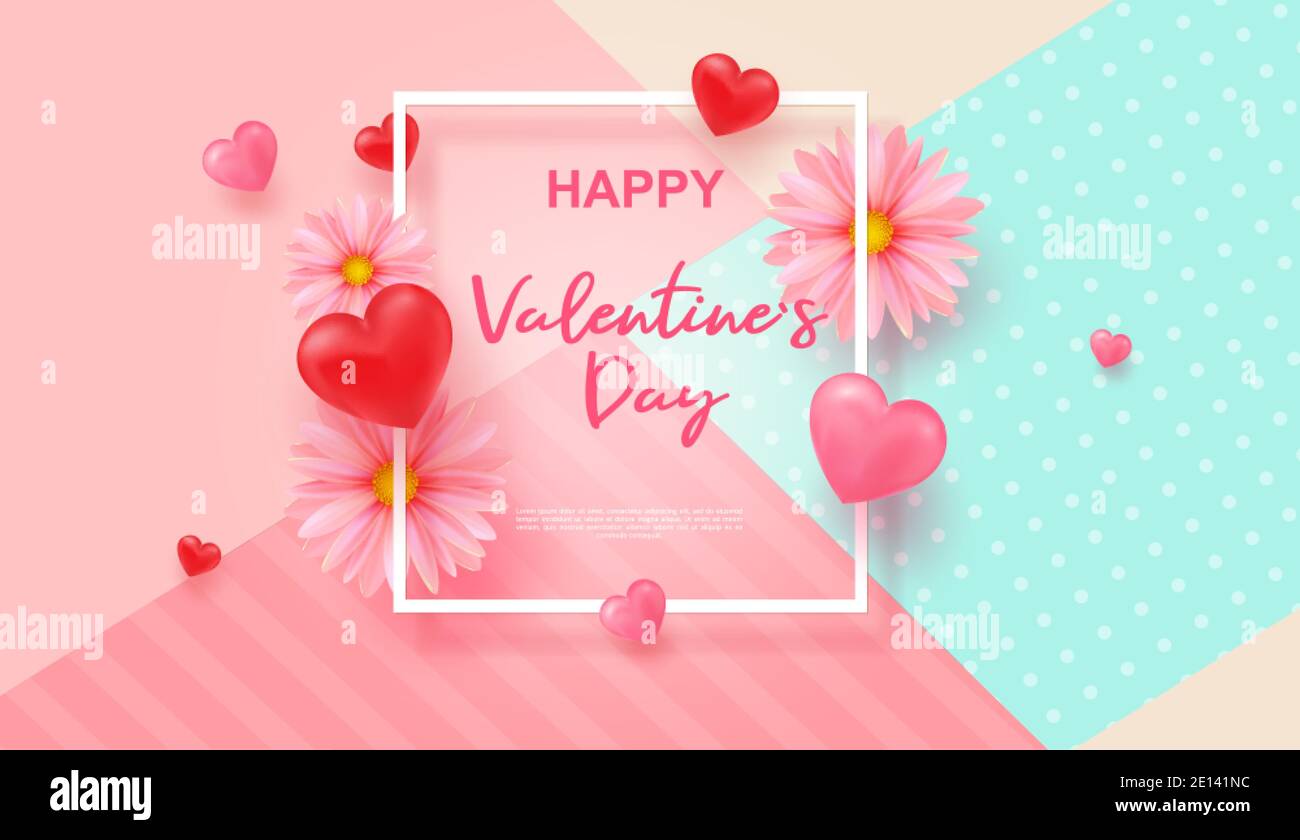 Realistic 3D colorful red and pink romantic Valentine s day hearts ...