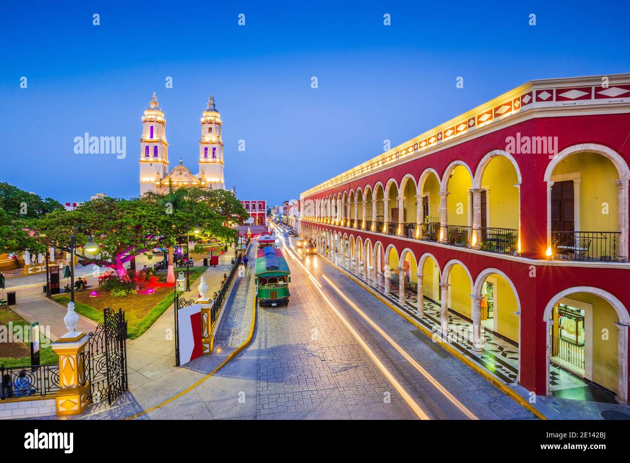 Campeche, Mexico. Independence Plaza in the Old Town of San Francisco de Campeche Stock Photo Campeche, Mexico. Independence Plaza in the Old Town of San Francisco de Campeche Stock Photo