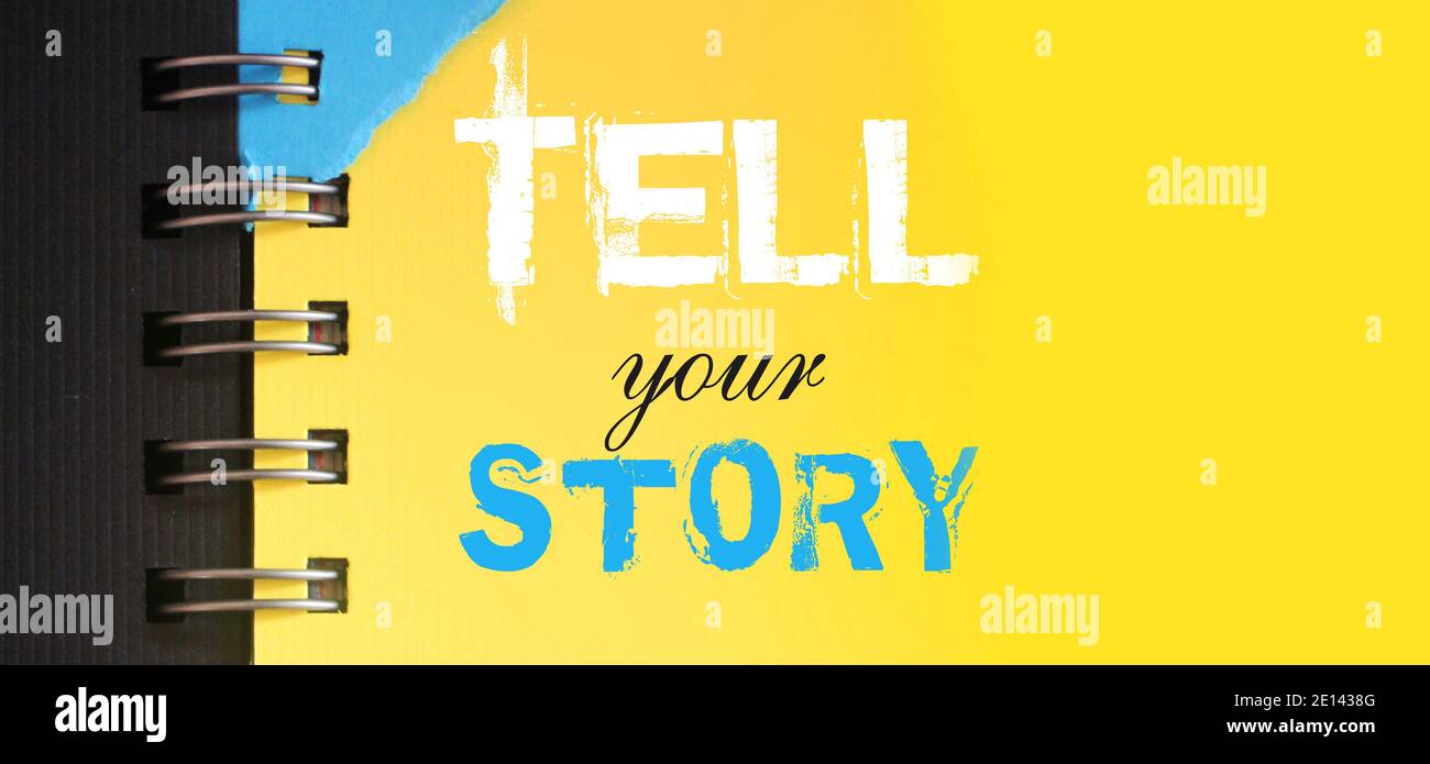 Tell Your Story Words On Sky Blue Page Of Copyybok In White And Pink Storytelling Copywriting Concept Stock Photo Alamy