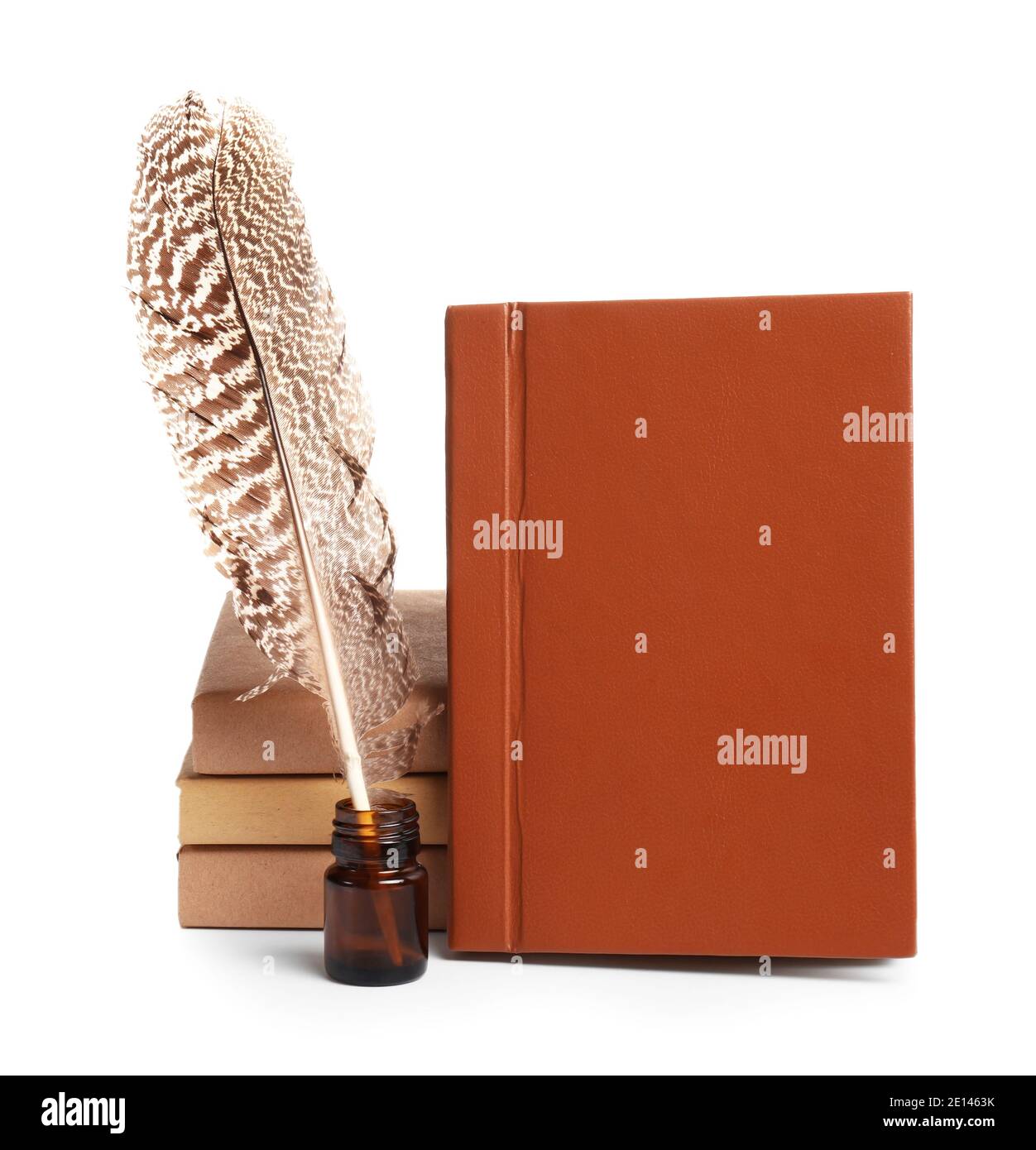 Old books with ink on white background Stock Photo - Alamy