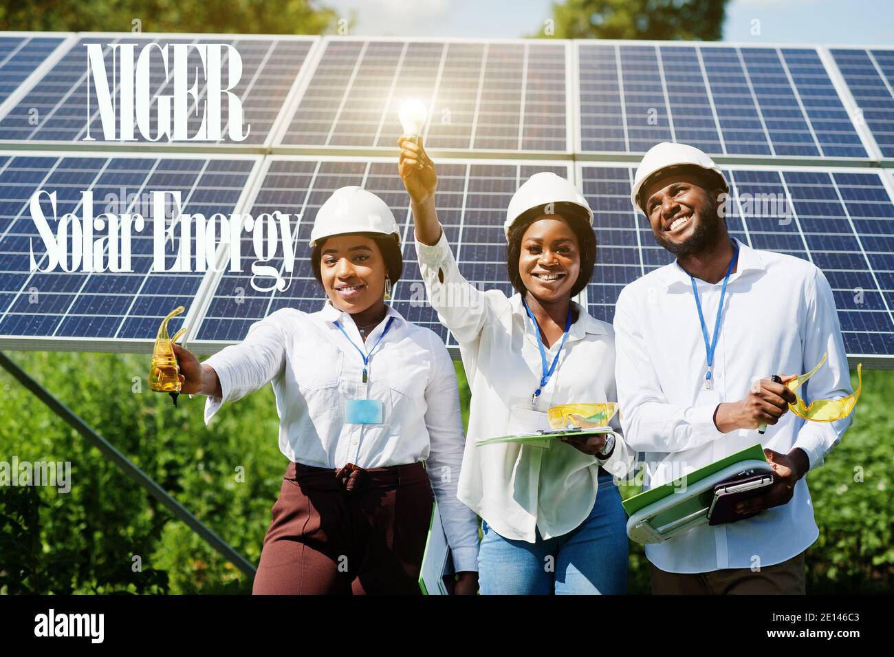 Niger solar energy. African engineers at panels station Stock Photo Alamy