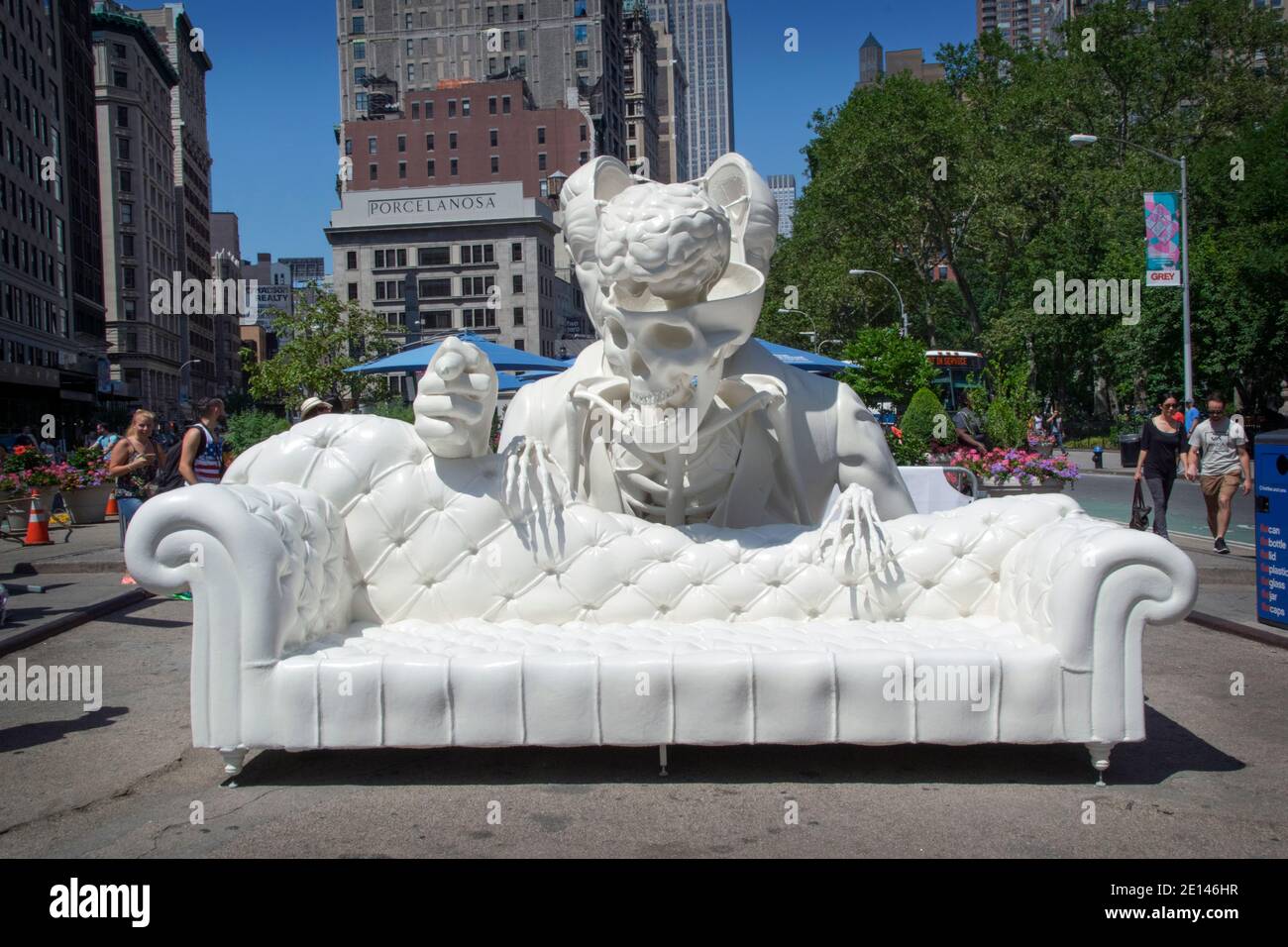 10 foot statue of Sigmund Freud being dissected on display on 23rd Street in Manhattan in the Flatiron district. Stock Photo