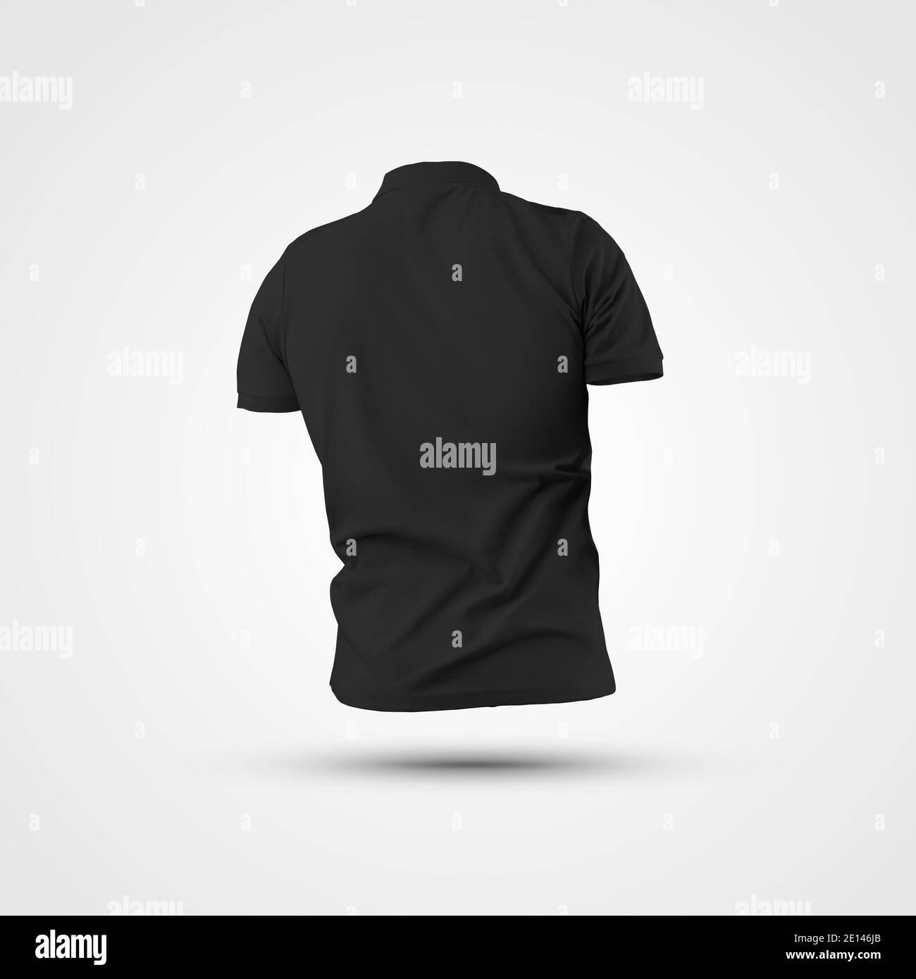 Mockup black 3d illustration of male shirt with short sleeves, collar