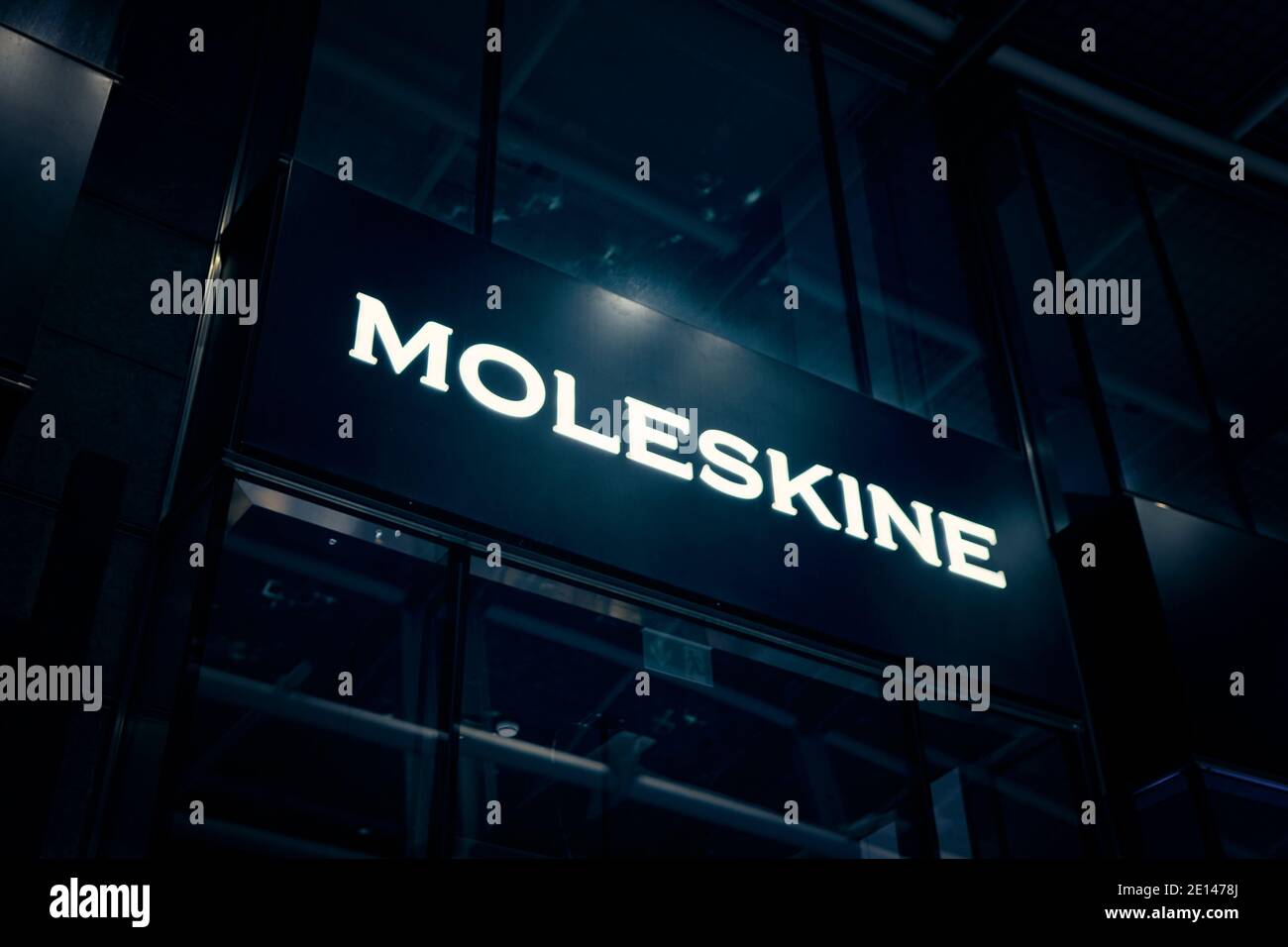 Milan, Italy - 17.12.2020. Moleskine logo signboard of the store. Under  Armour is is an Italian manufacturer, papermaker and product designer  founded Stock Photo - Alamy