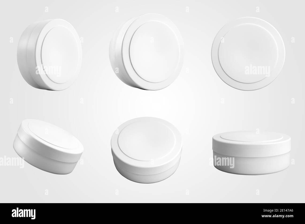 Mockup of low round jar for cream, skin care products, white box isolated on background. Blank packaging template for design presentation, advertising Stock Photo