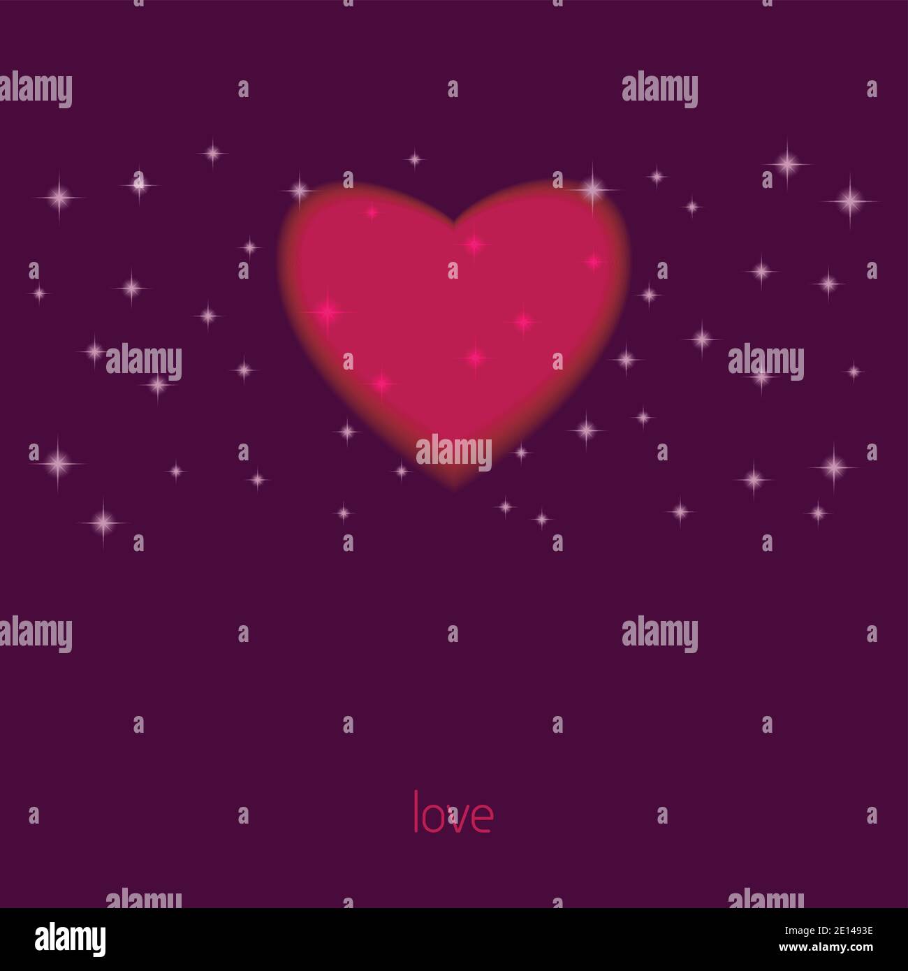 Card template with heart, symbol of love, on purple background. Vector graphics Stock Vector