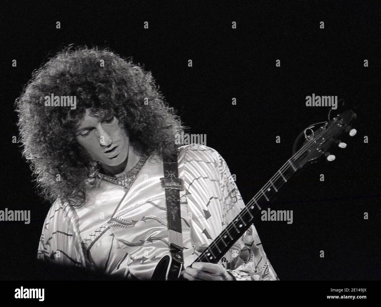 Brian May guitarist of Queen. Live in Hyde Park London 18/9/1976. Free concert with 150,000 fans in the Park. Stock Photo