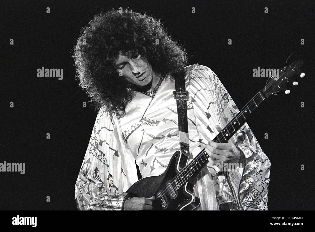 Brian May guitarist of Queen. Live in Hyde Park London 18/9/1976. Free concert with 150,000 fans in the Park. Stock Photo