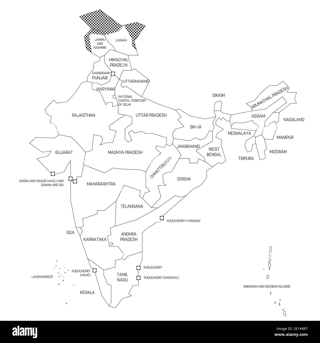 Political map of India. Administrative divisions - states and union ...