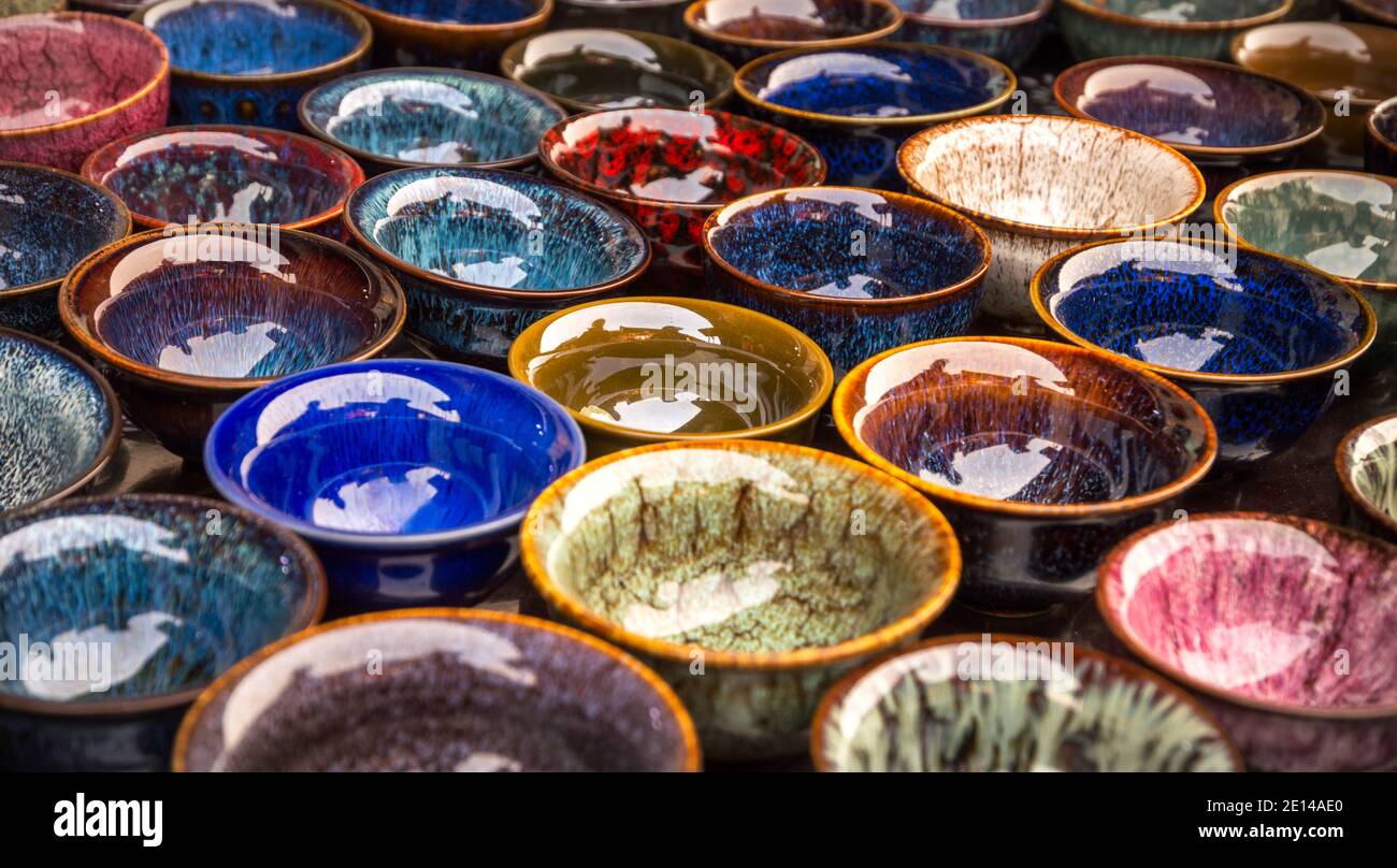 Traditionl handmade ceramic tea cups decorated Stock Photo Alamy