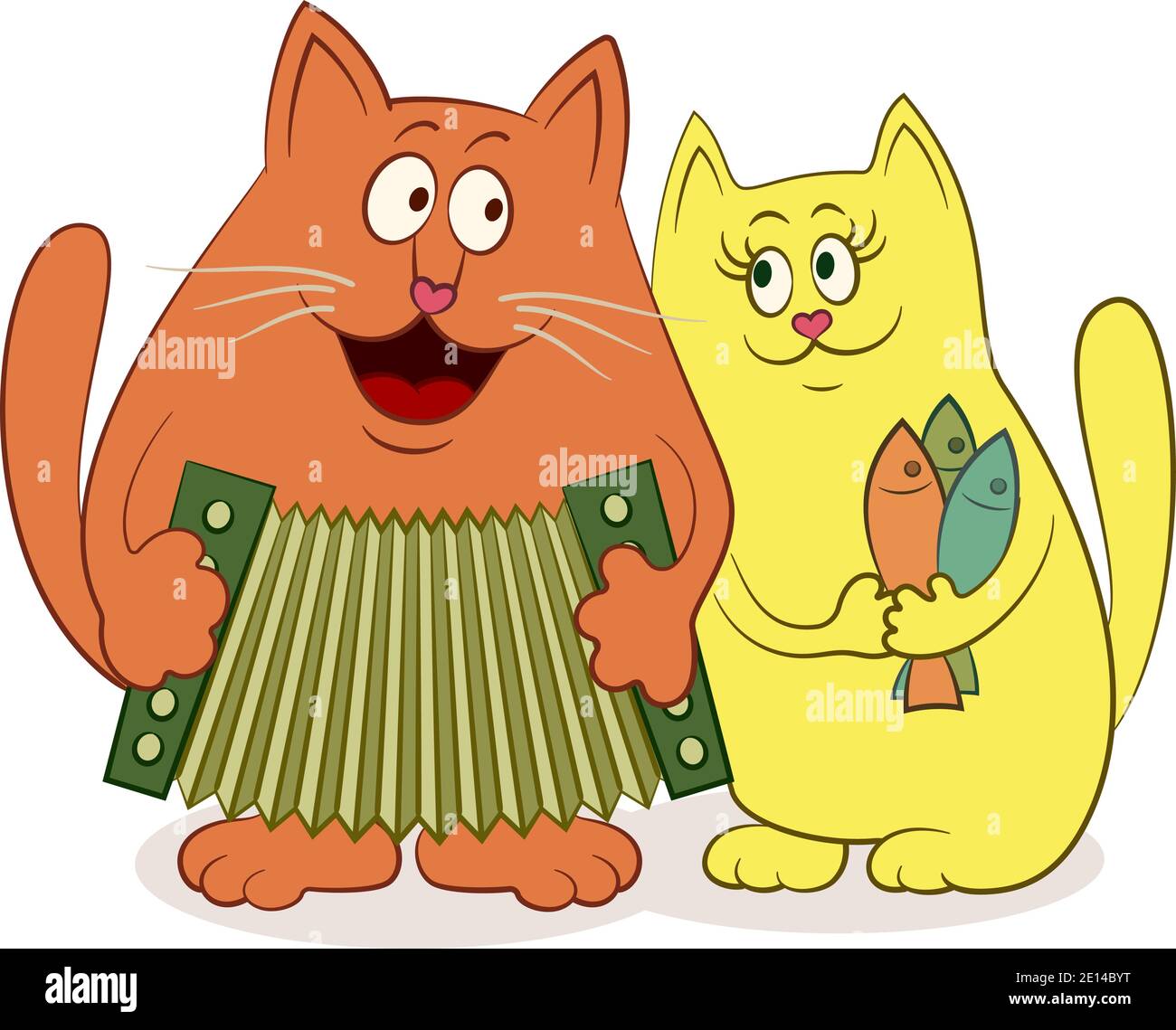 Cartoon Characters Cats Lovers With The Accordion And The Fish Isolated On White Background Vector Stock Vector Image Art Alamy