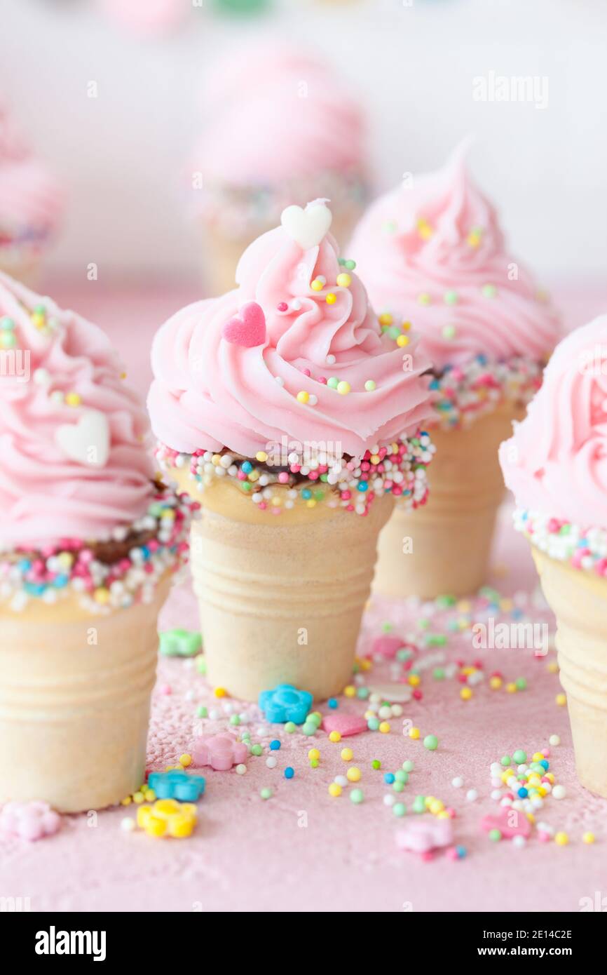 Pink Soft Serve Ice Cream With Sprinkles Stock Photo - Alamy