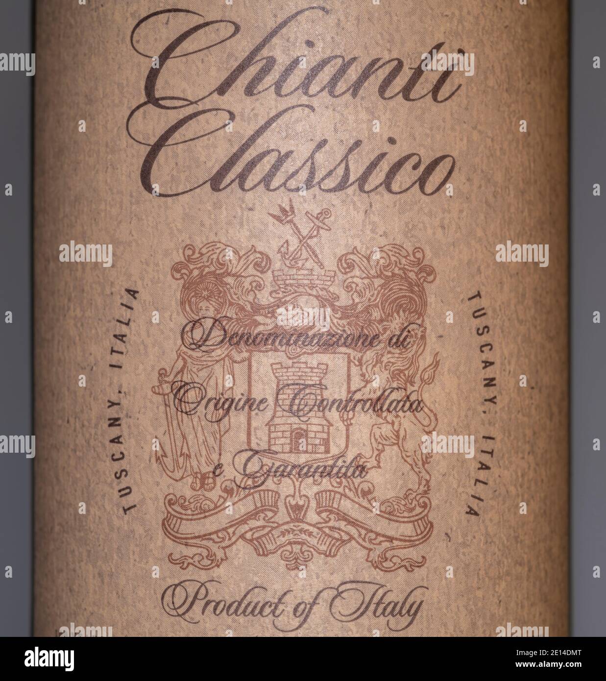 Chianti Classico Italian red wine bottle label closeup Stock Photo