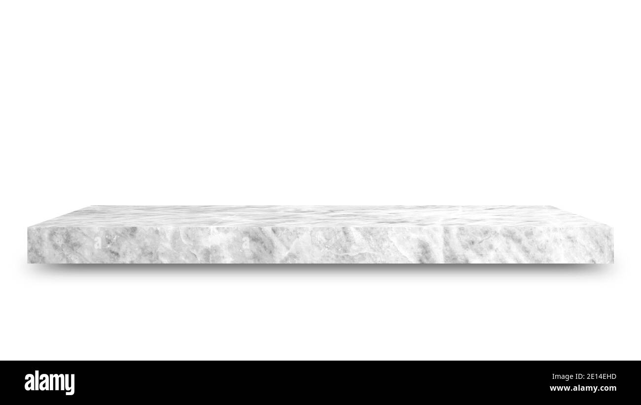 Shelf marble isolated on a white background and display montage for the product Embed Clipping Path separate with black shadows. Stock Photo