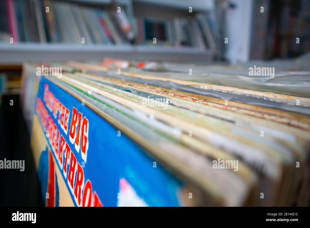 Observatory Cape Town, South Africa 02/12/2020 Colorful vintage vinyl collection packed in a