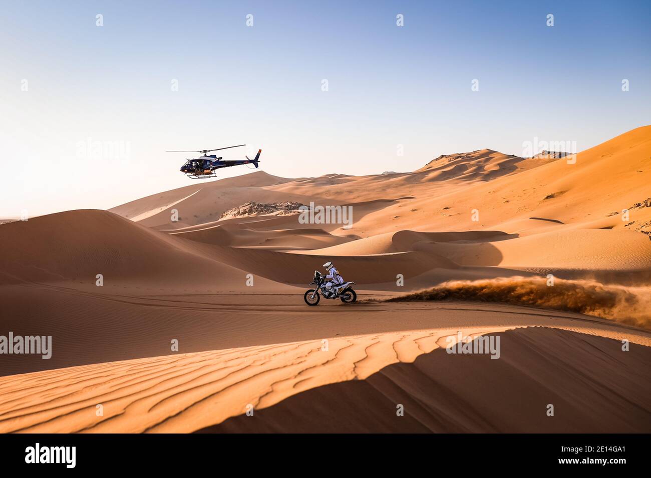 Bisha, Saudi Arabia. 04th Jan, 2021. #12 De Soultrait Xavier (fra), Husqvarna, HT Rally Raid Husqvarna Racing, Motul, Moto, Bike, action during the 2nd stage of the Dakar 2021 between Bisha and Wadi Al Dawasir, in Saudi Arabia on January 4, 2021 - Photo Antonin Vincent/DPPI/LM Credit: Gruppo Editoriale LiveMedia/Alamy Live News Stock Photo