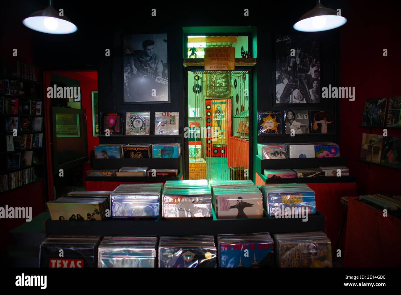 Observatory -  Cape Town, South Africa - 02/12/2020 Revolution Records in Observatory. Special green-lit room at the back of the store. Stock Photo