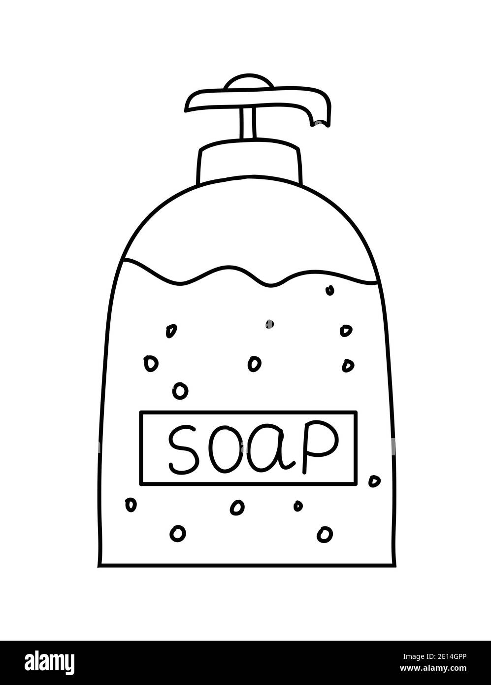 Liquid soap bottle with label and lettering, black and white hand drawn  doodle vector illustration Stock Vector Image & Art - Alamy