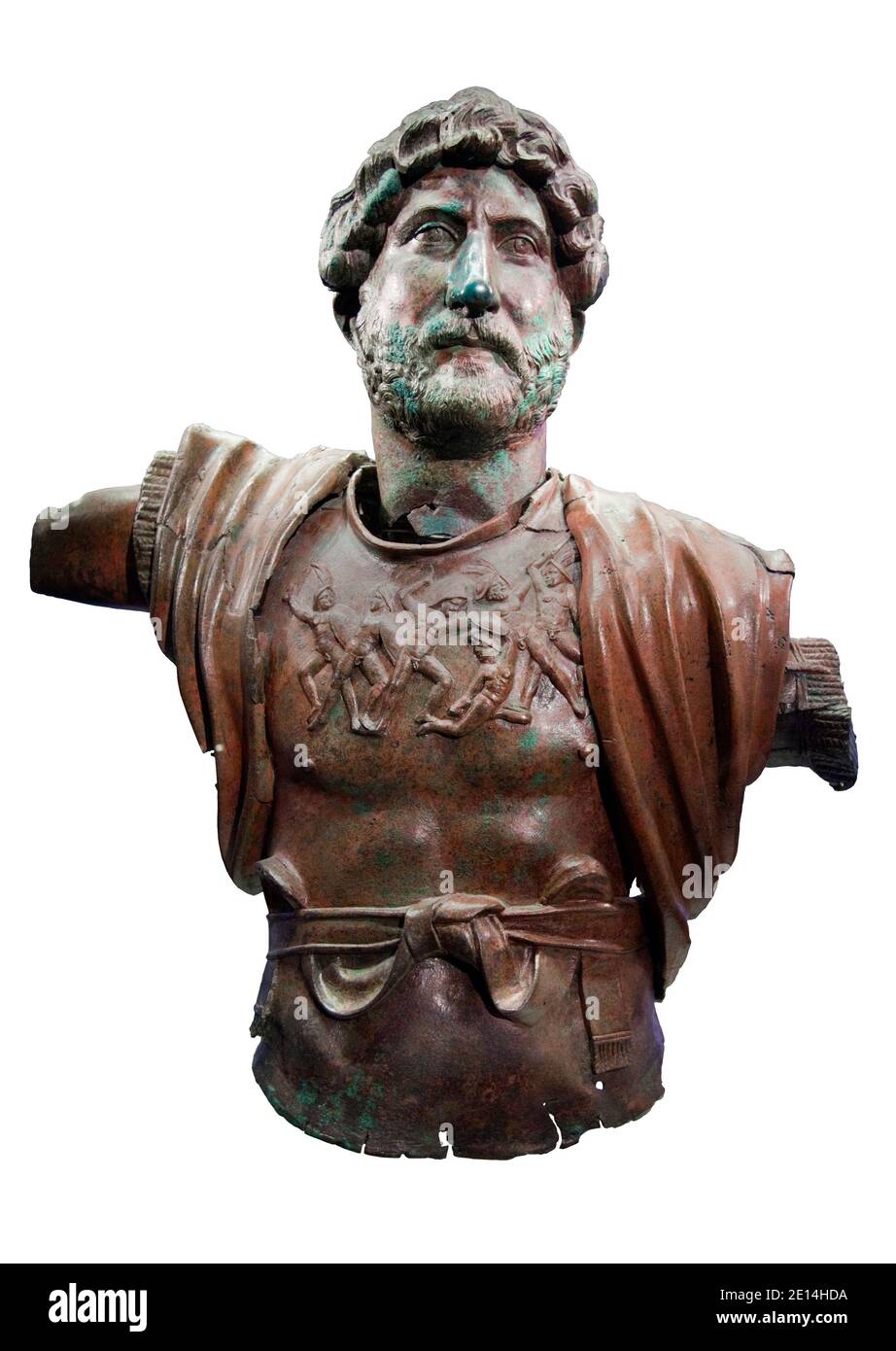 Historic bronze and lead statue of the Roman Emperor Hadrian (117-138 CE) in the Israel Museum, Jerusalem. The statue was found at Camp of the Sixth R Stock Photo