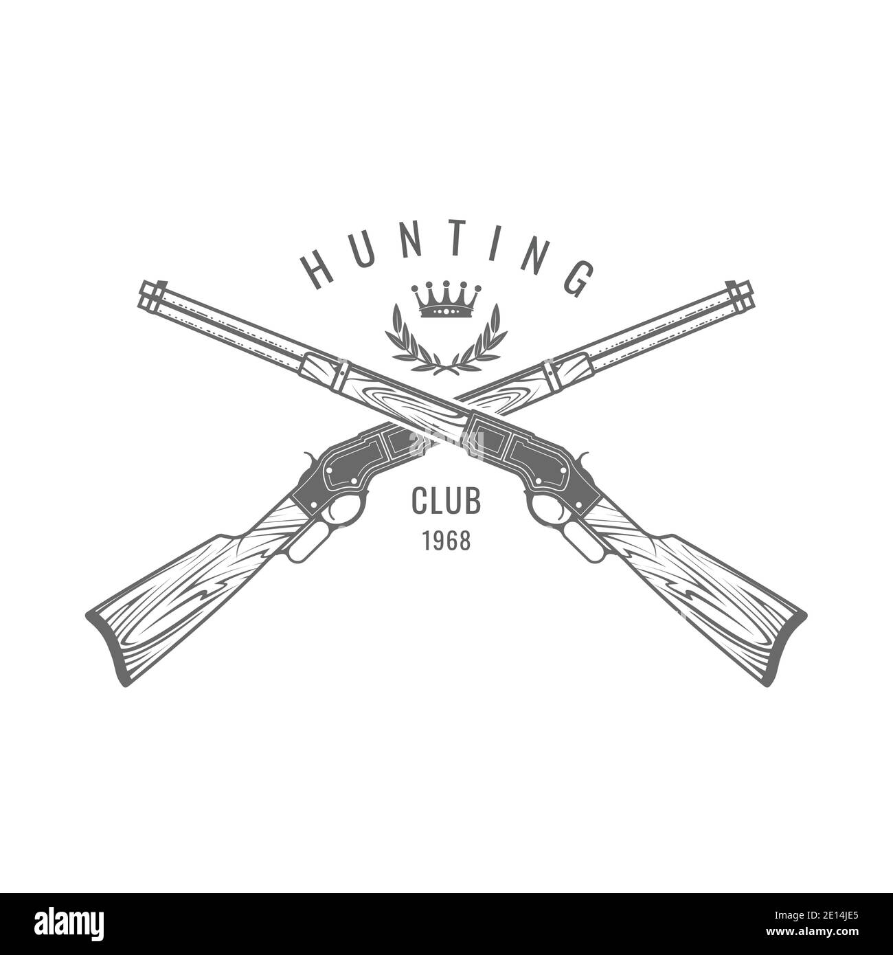 Sport shooting emblem with crossed rifles, old hunting guns label, firing c...