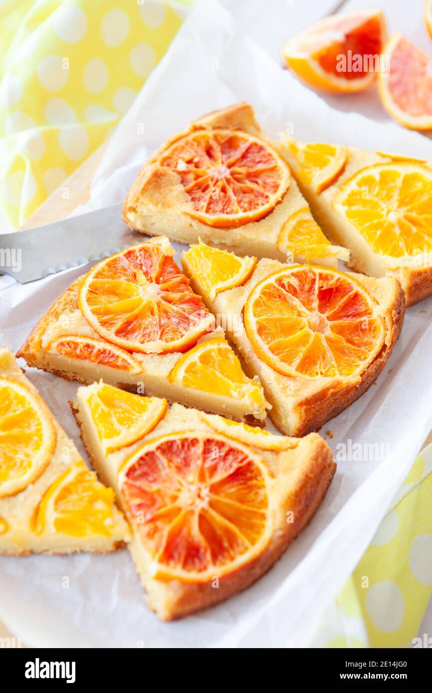Fruity Sponge Cake With Candied Oranges Stock Photo