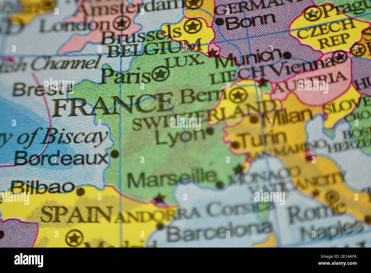 France In A World Map Macro Close Up Of A World Map Globe With Focus On France And Western Europe  Stock Photo - Alamy