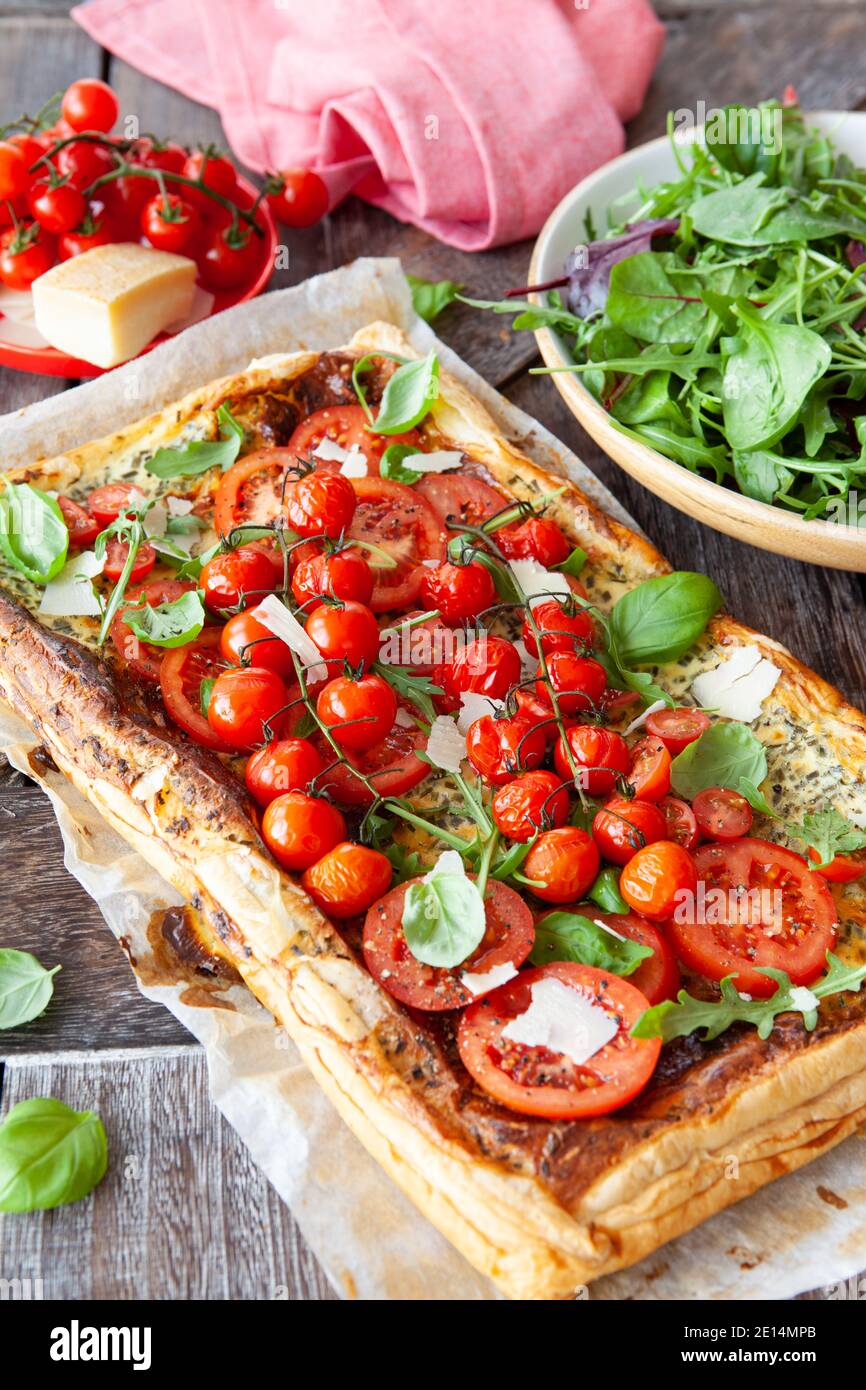 Savoury Puff Pastry With Fresh Tomatos Stock Photo