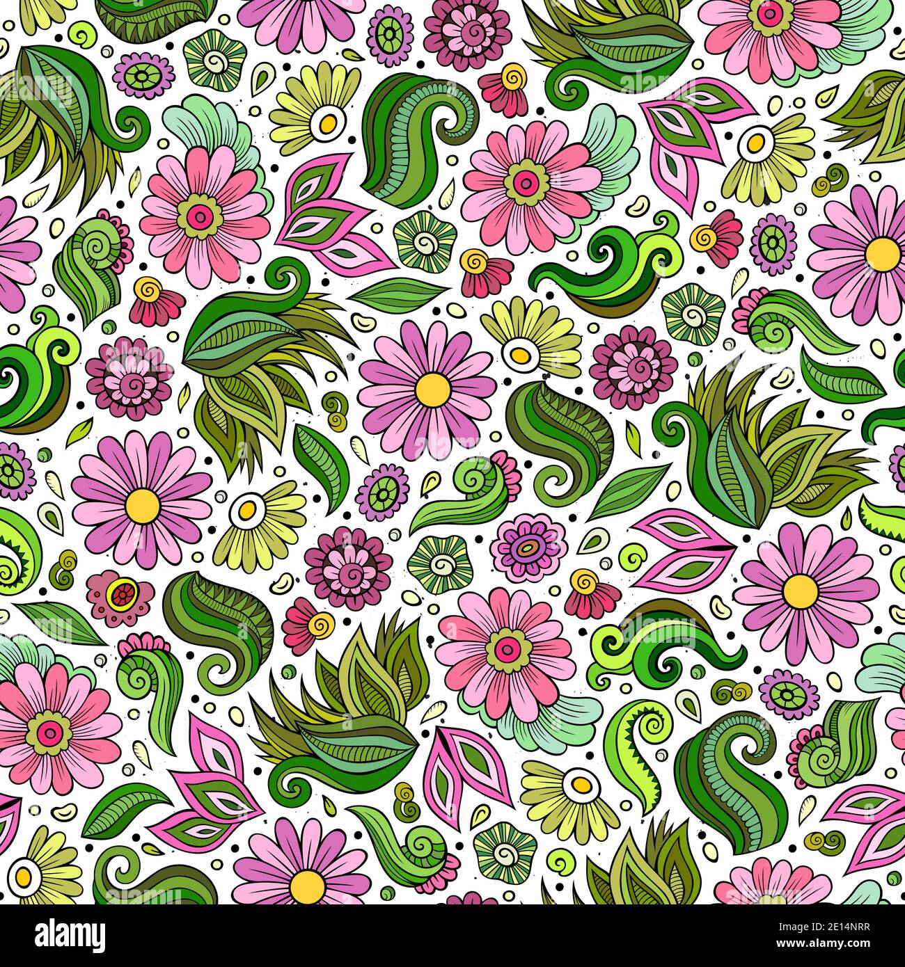Cartoon cute hand drawn Spring seamless pattern Stock Photo - Alamy