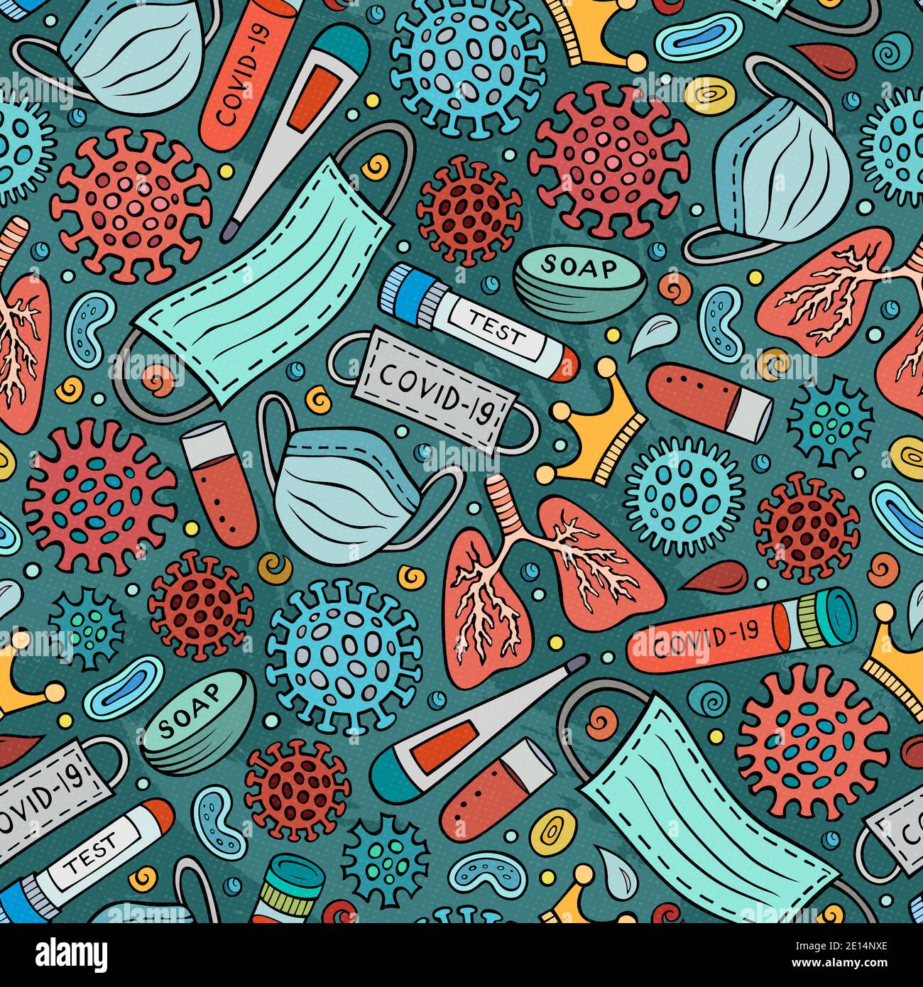 Viruses hand drawn doodles seamless pattern. Coronavirus background ...