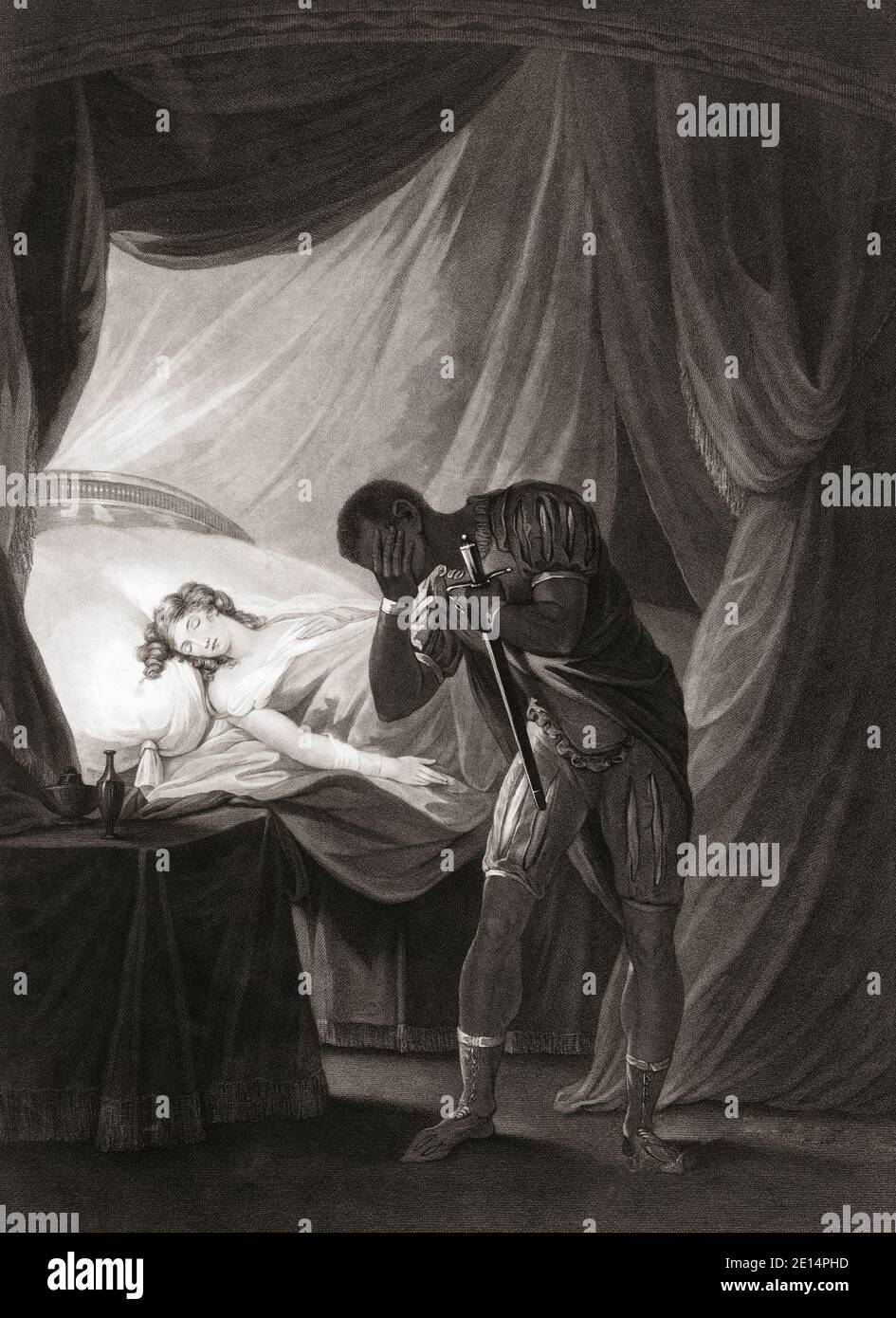 Illustration for William Shakespeare’s play Othello, Act V, Scene II.  From an 18th century engraving by William Leney after a work by  Josiah Boydell. Stock Photo