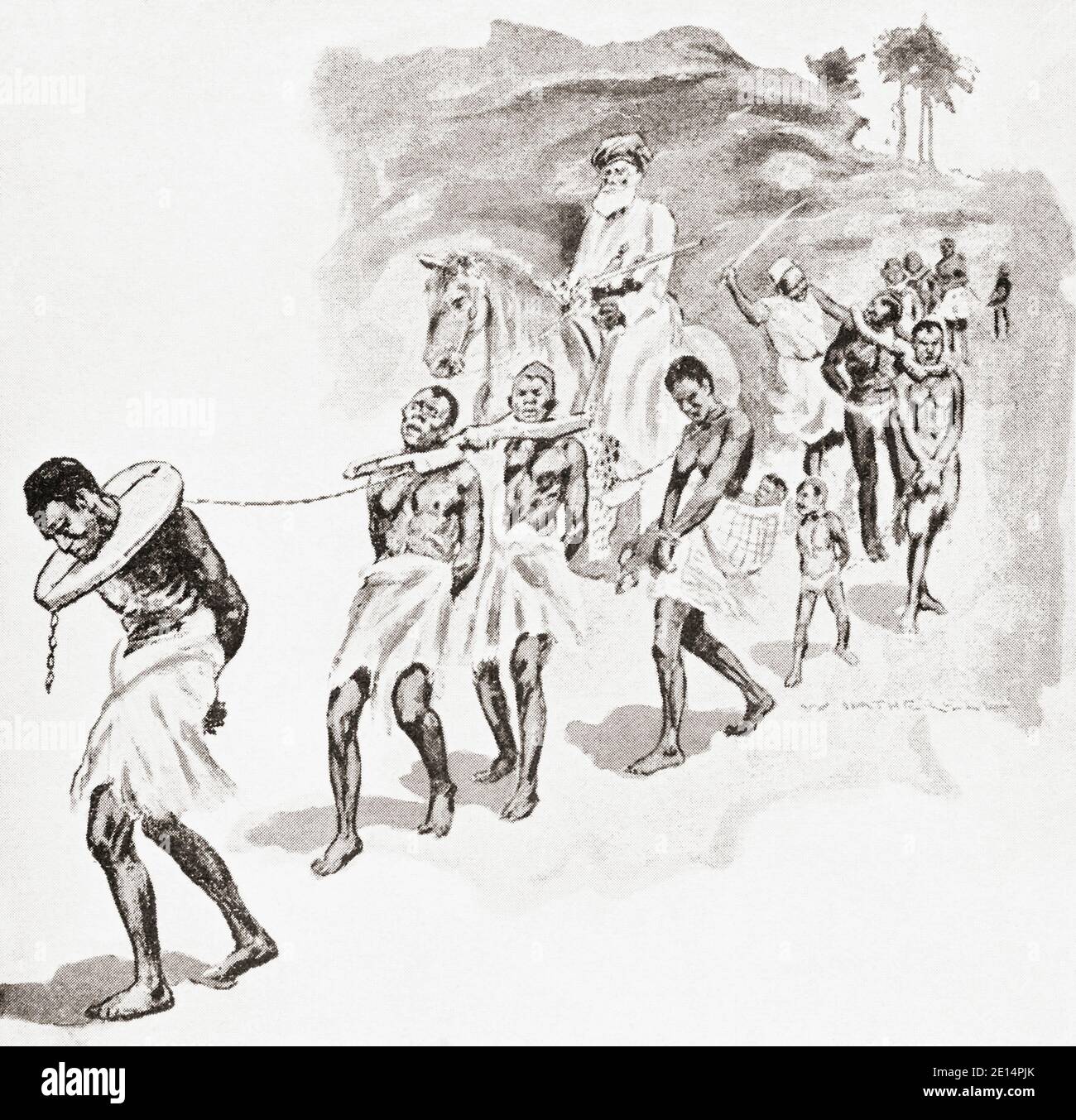 Slavery in the Sudan in the late 19th century.  After an illustration by an unknown artist. Stock Photo