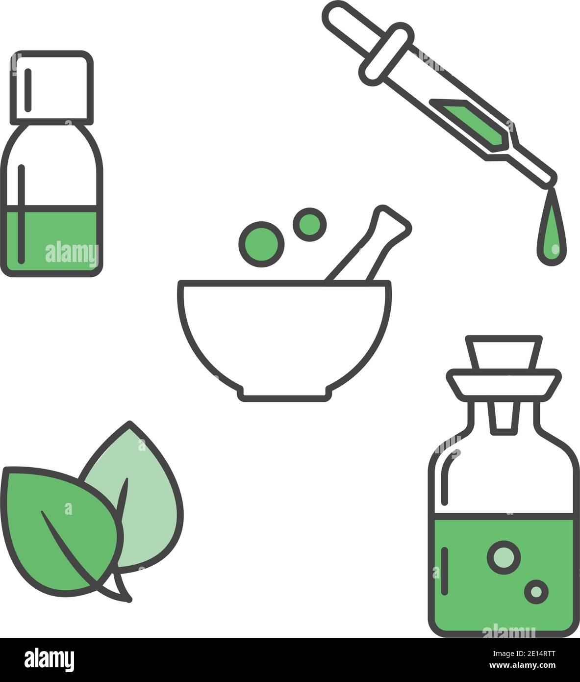 Ayurveda and alternative medicine concept. Outline flat icon set. Isolated on white background. Stock Vector