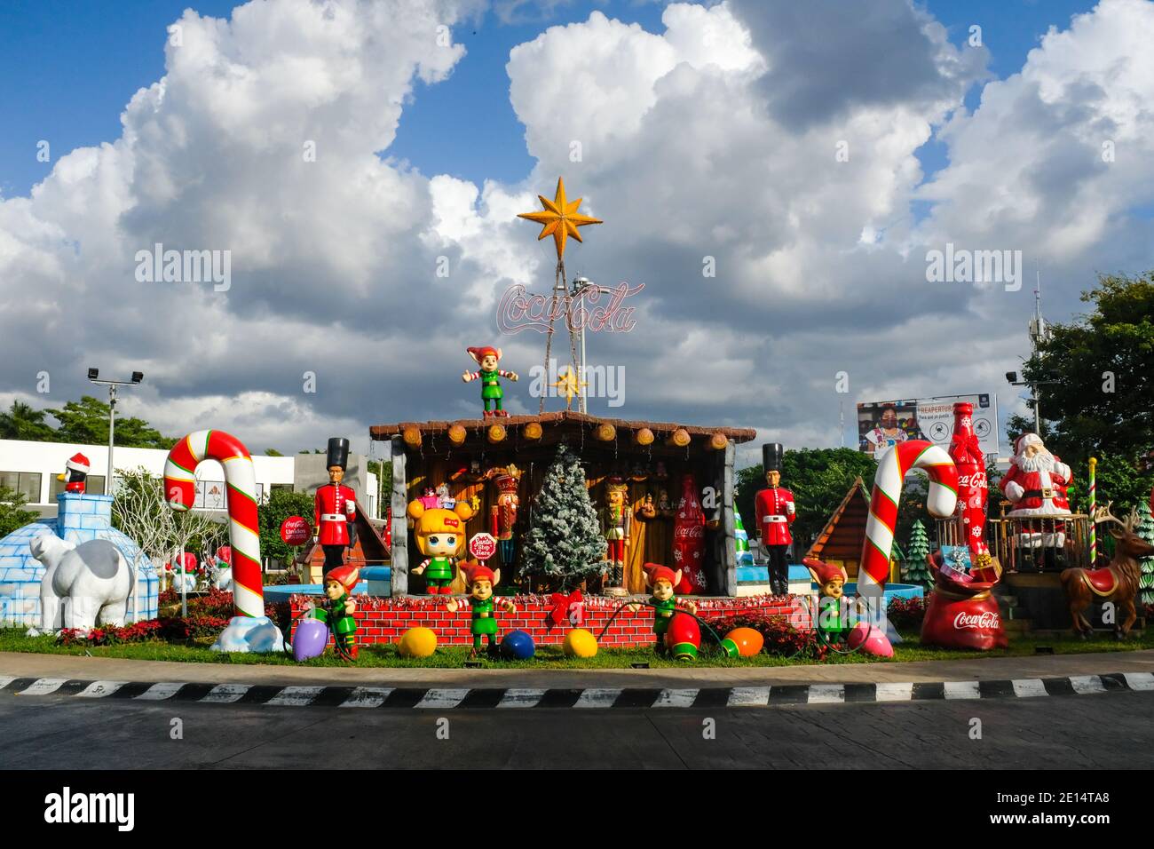 Christmas decorations arrangement sponsored by Coca Cola in Merida