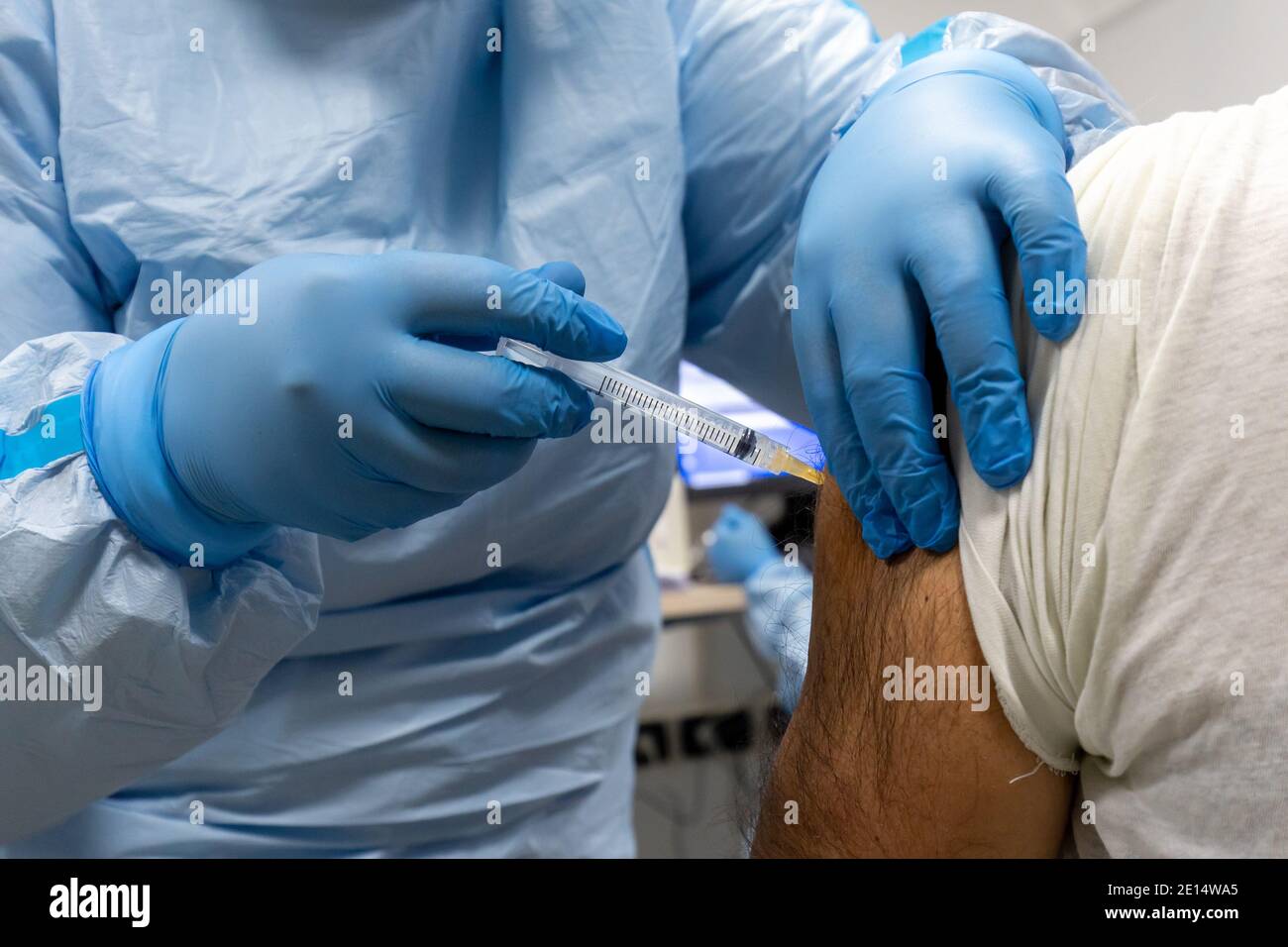 Ferrara, January 4, 2021. Anticovid vaccination at Sant’Anna hospital in Ferrara, Italy.  Credit: Filippo Rubin / Alamy Live News Stock Photo