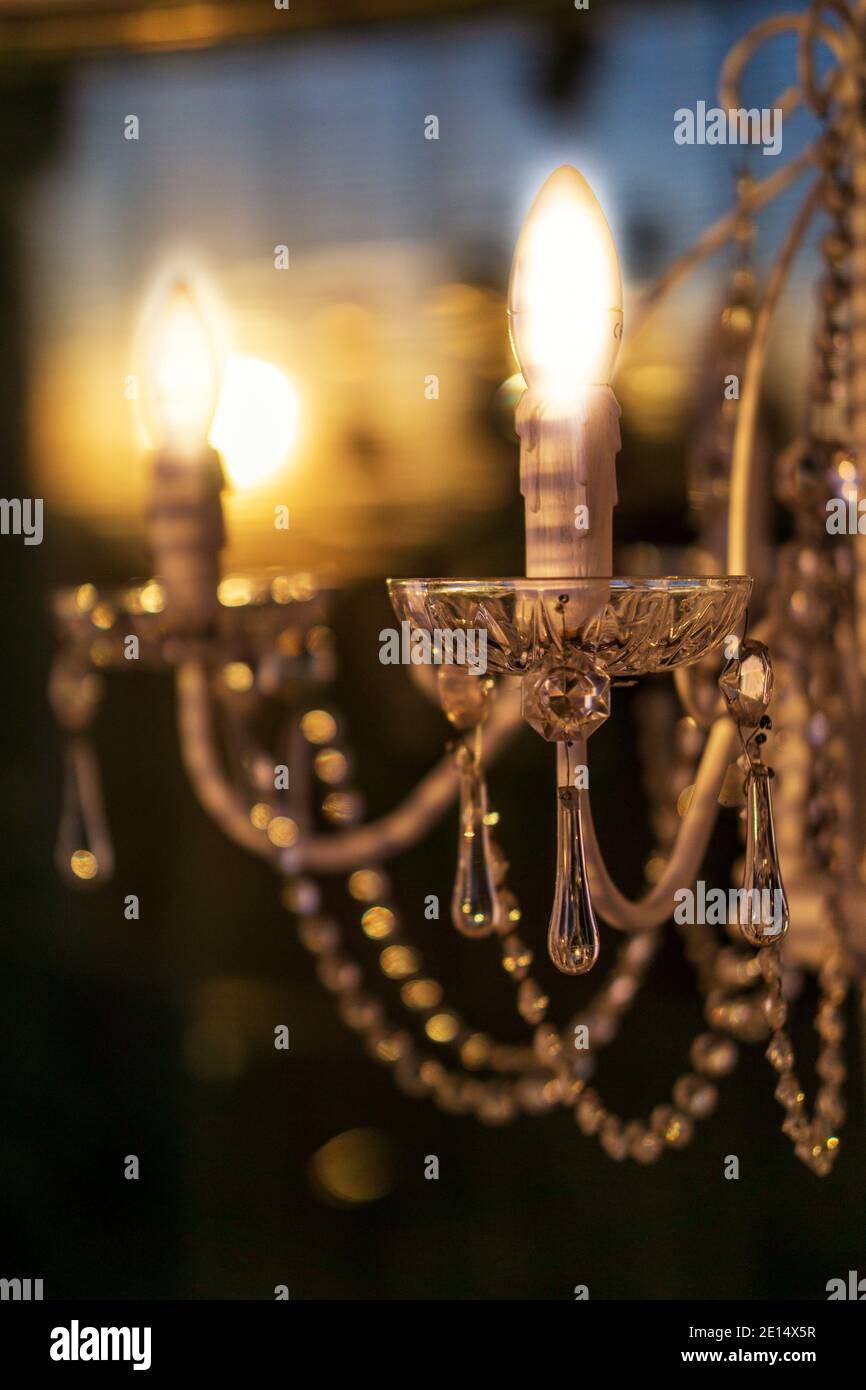 Golden Sun Light Chandelier White Chalked Paint Bronze and Glass Stock Photo Alamy