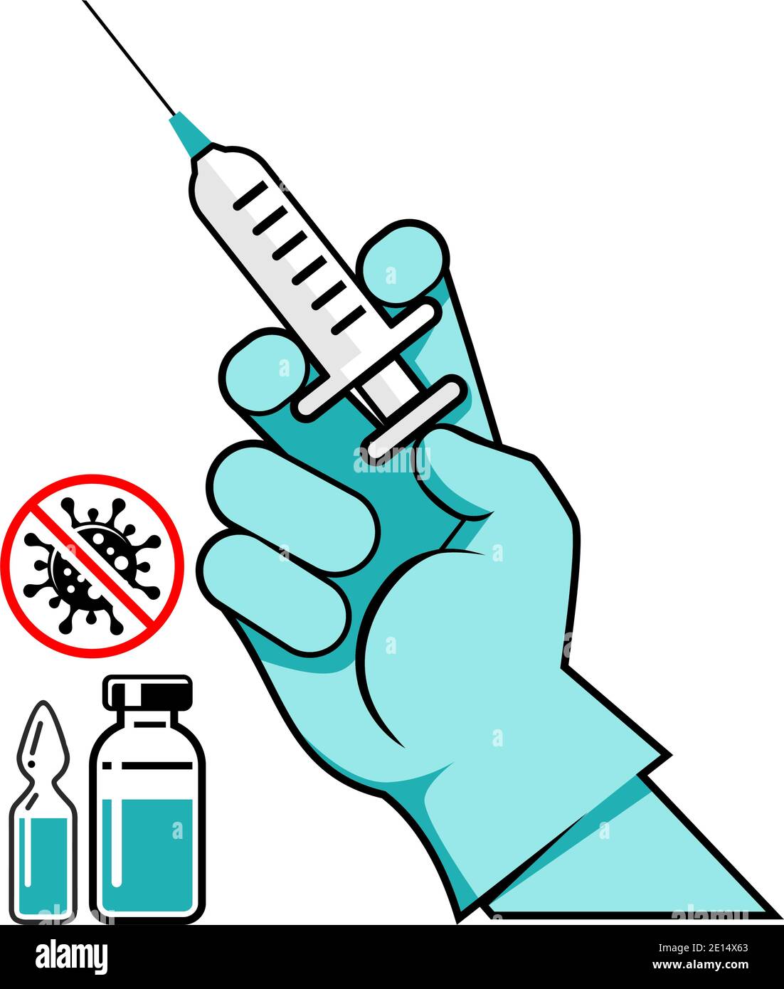 Doctor's hand in a medical glove with a syringe for injection ...
