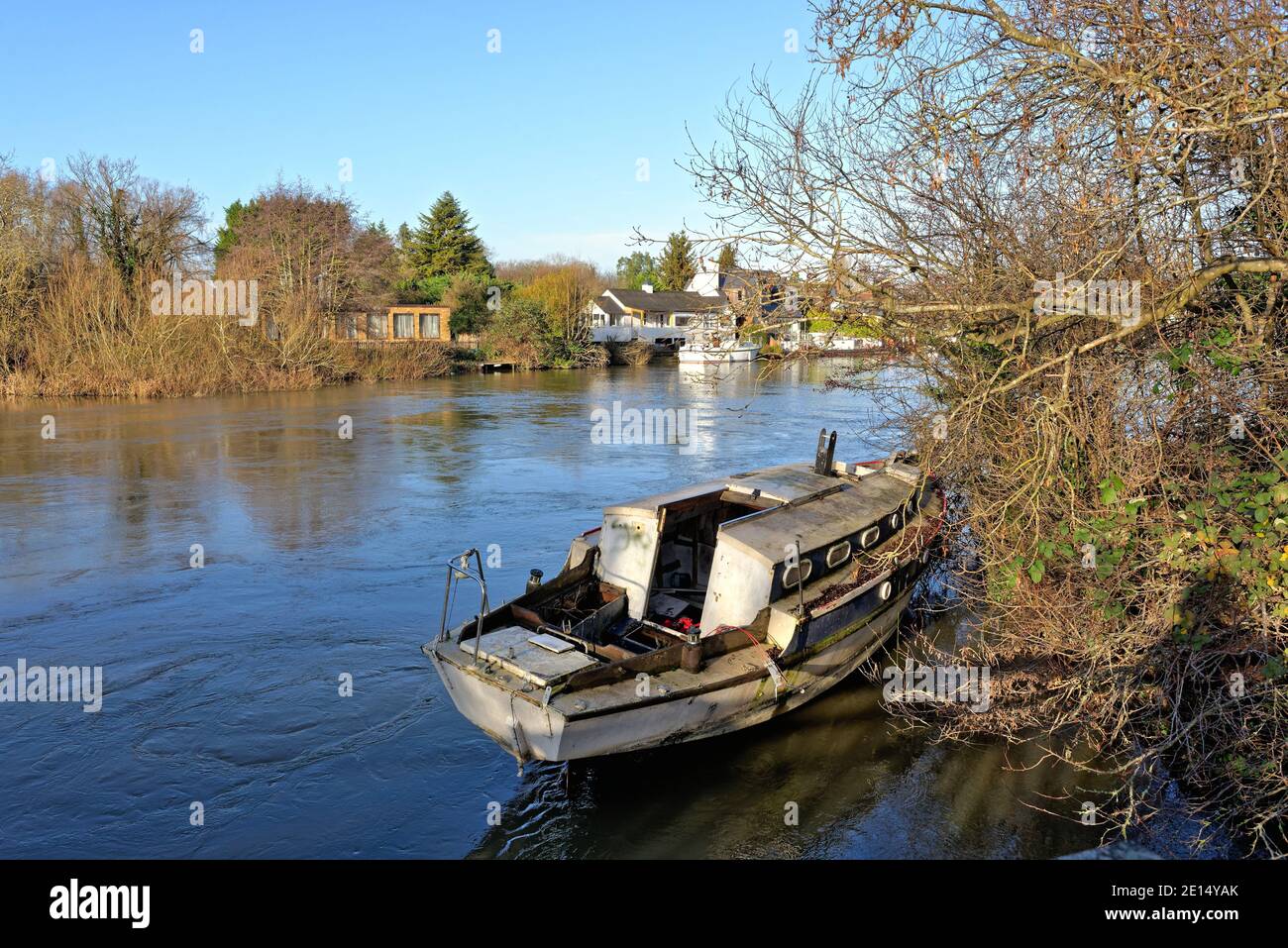 The River Thames at Laleham, near Staines on a bright sunny winters day