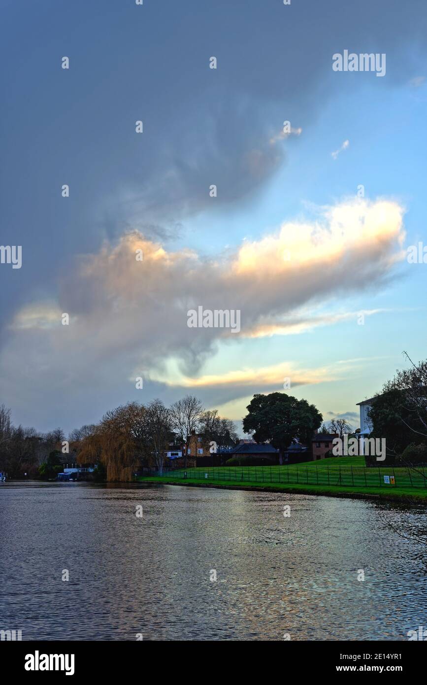 An unusual cloud formation developing over the River Thames on a winters day, at Shepperton, Surrey England UK Stock Photo