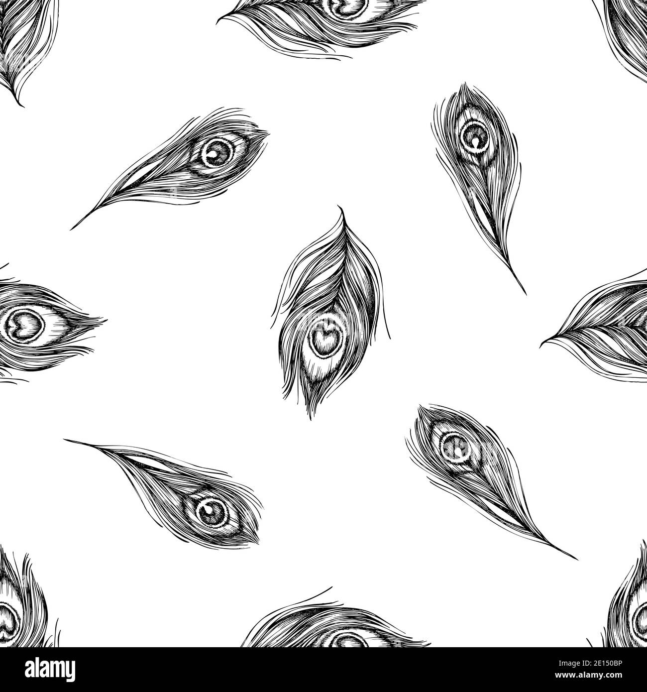 Seamless pattern with black and white peacock feathers Stock Vector ...