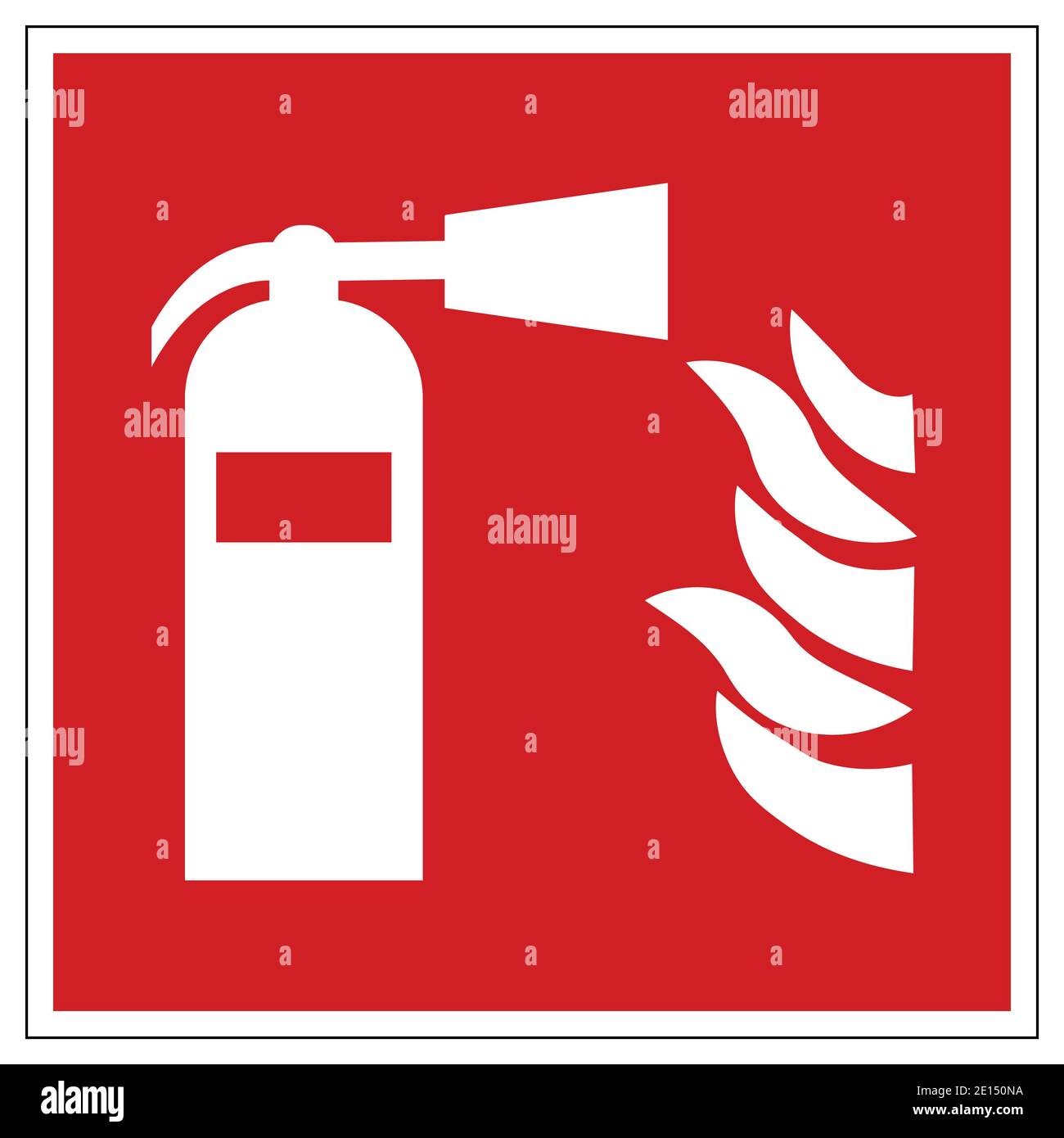 Red and white fire extinguisher sing symbole with flames Stock Vector