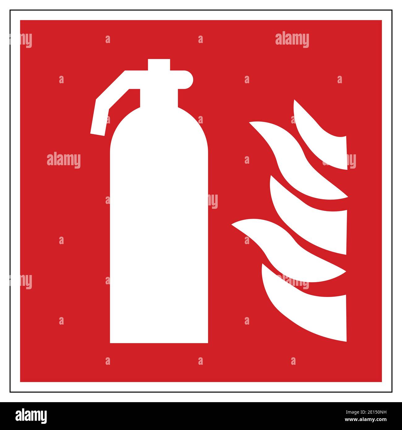 Red and white fire extinguisher sing symbole with flames Stock Vector