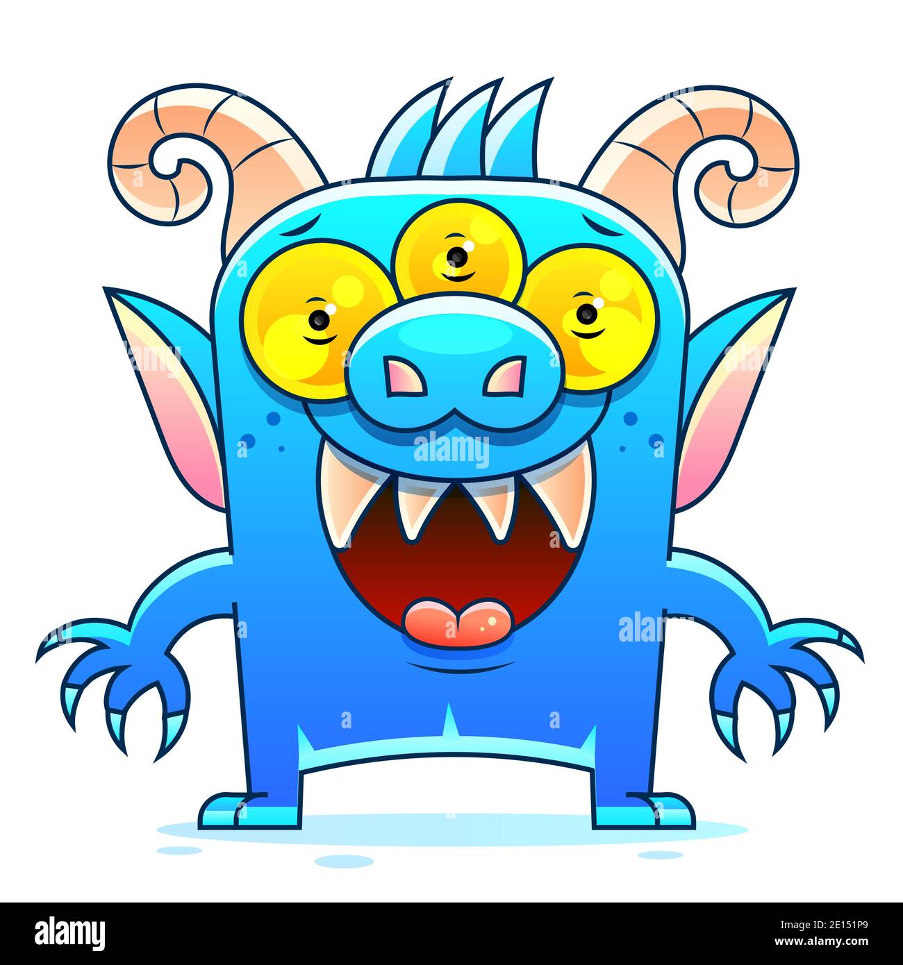 Blue Monster Cartoon Vector Sketch Stock Illustration On A