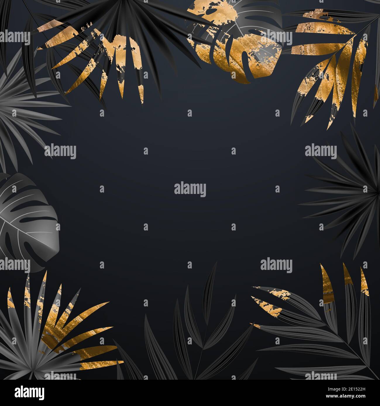 Natural Realistic Black and Gold Palm Leaf Tropical Background. Vector